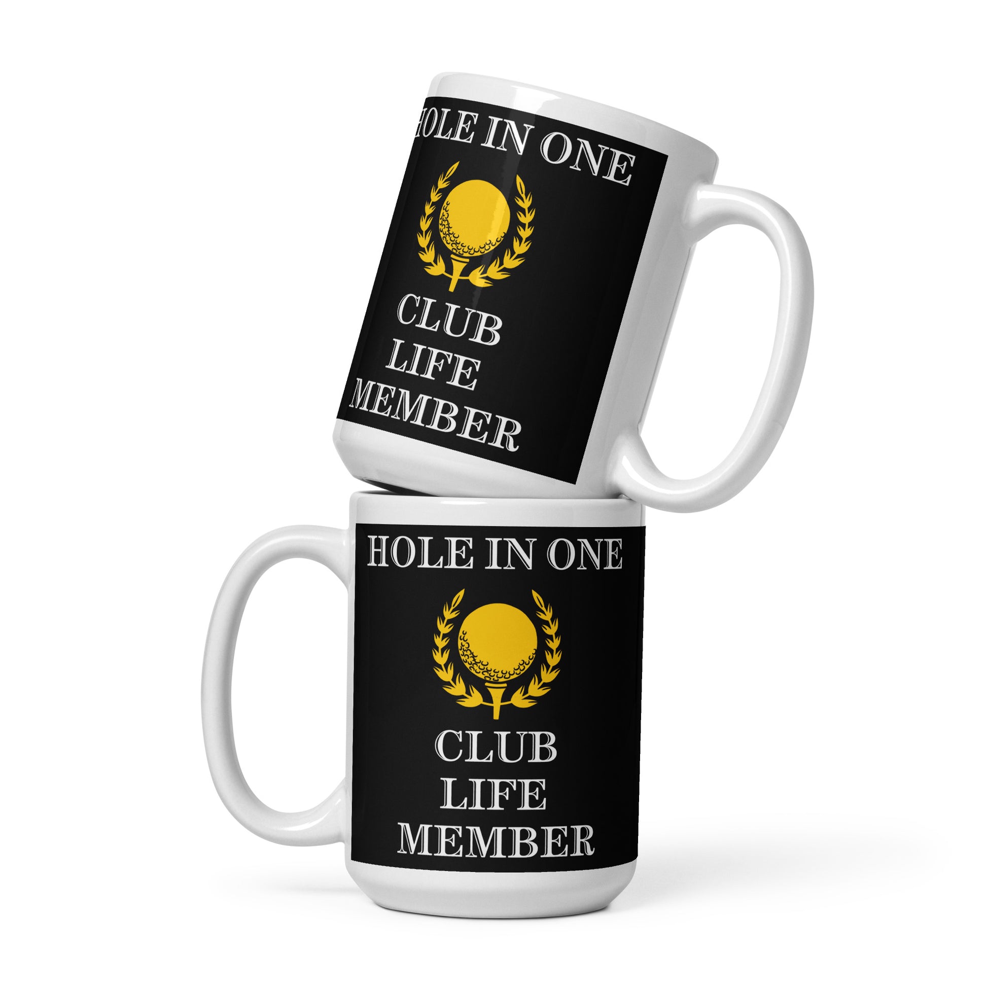 15oz mug featuring bold crest artwork and text for golfers