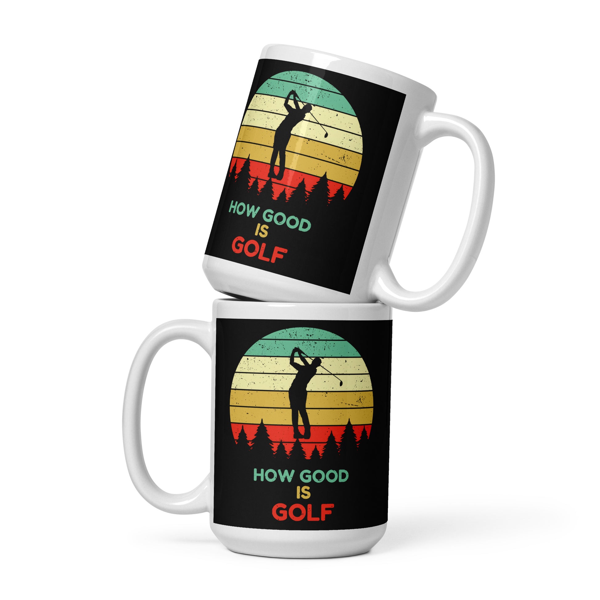 15oz mug with nostalgic forest golf theme and bold layout
