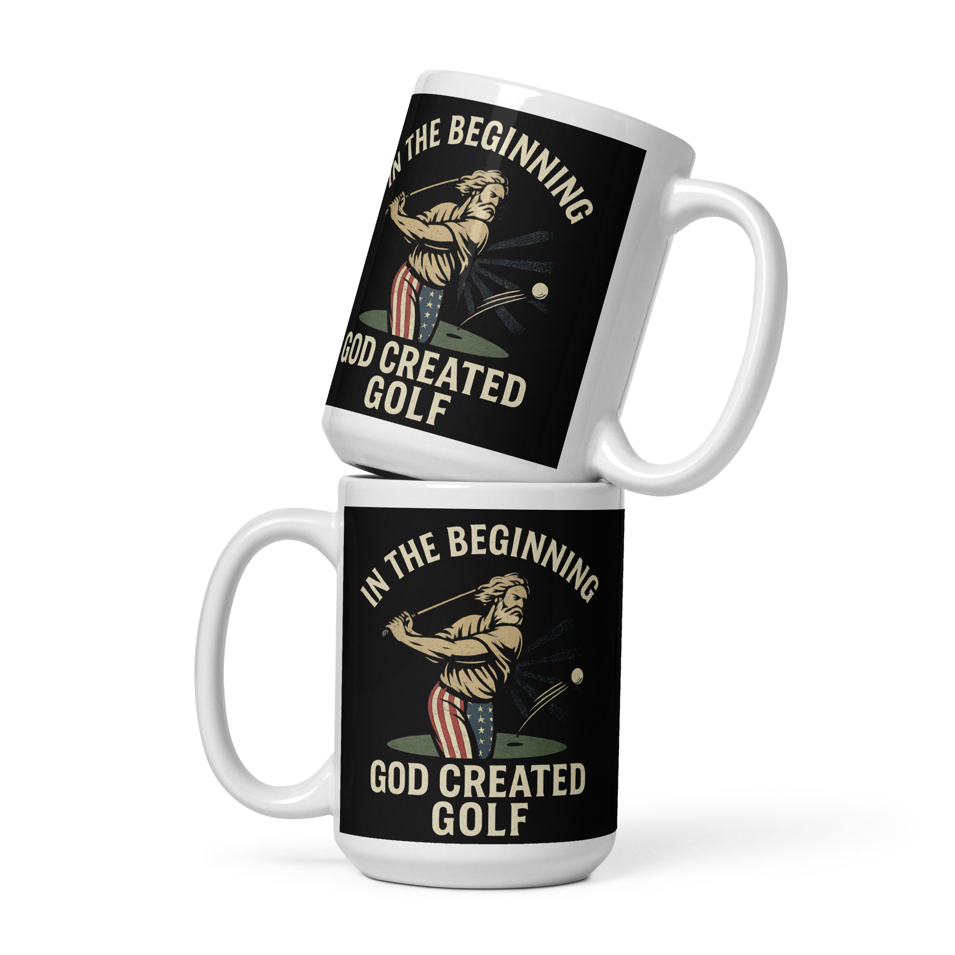 15oz ceramic mug with humorous message about golf’s origin