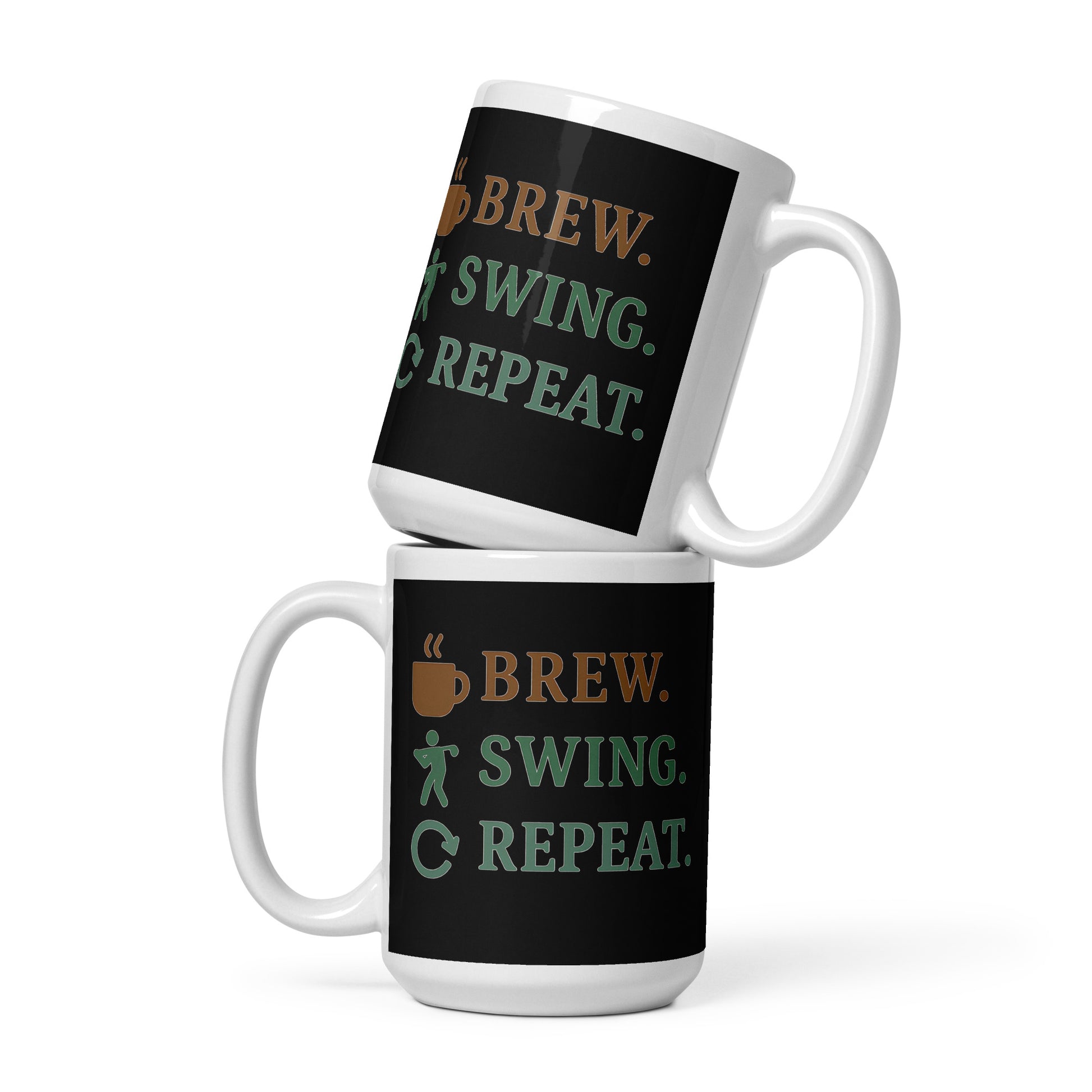 15oz ceramic mug with clean and bold golf lifestyle graphic