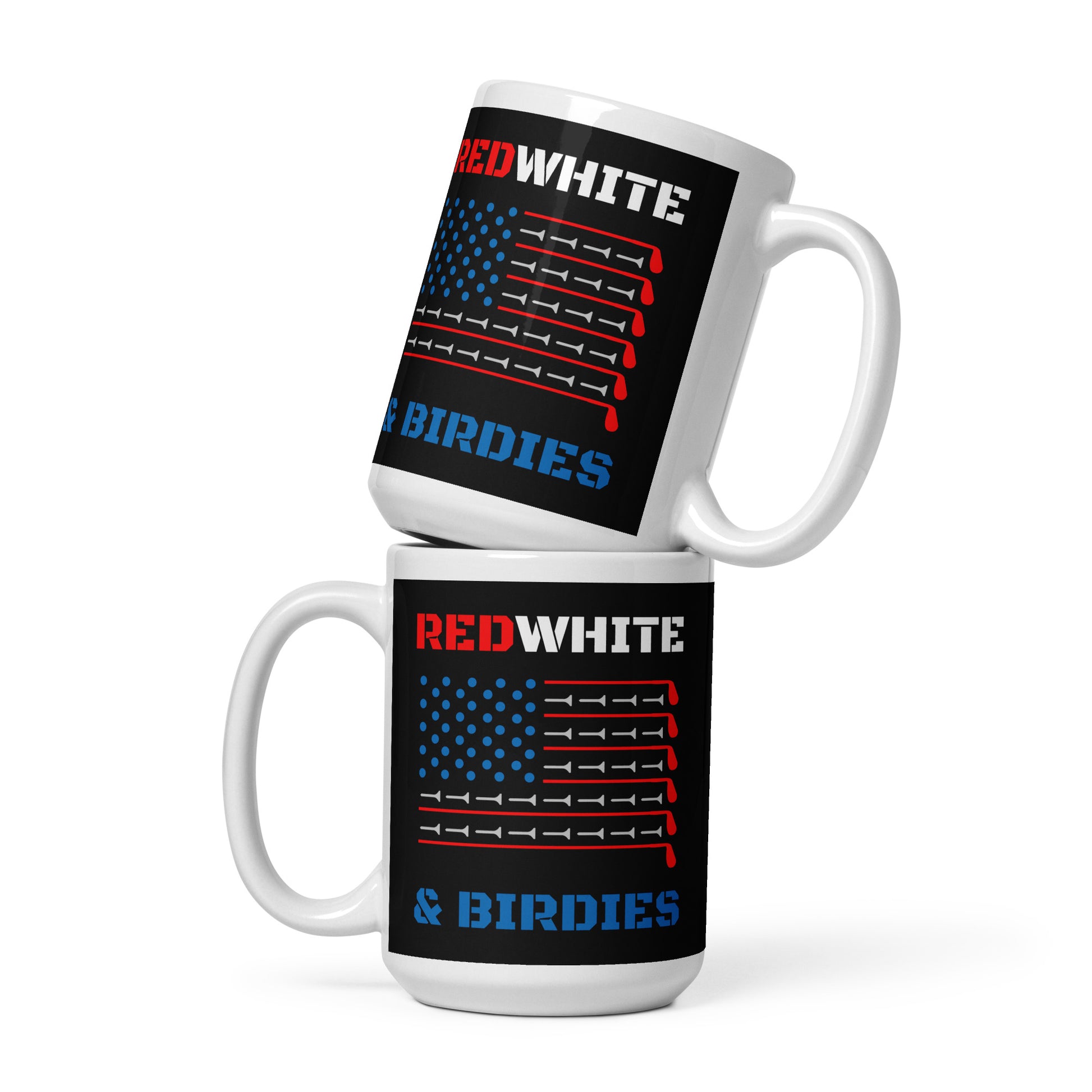 15oz patriotic coffee mug with red, white, and blue tees