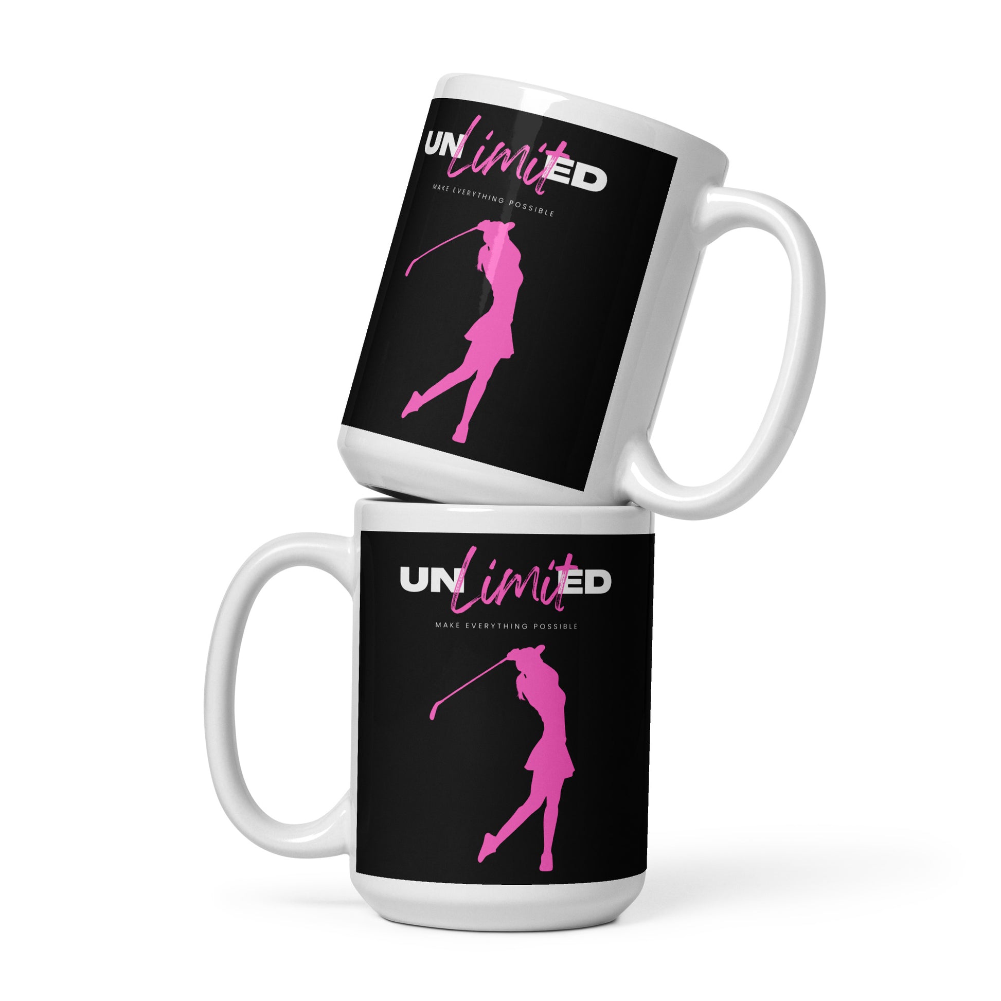 15oz ceramic mug featuring inspiring pink golf artwork