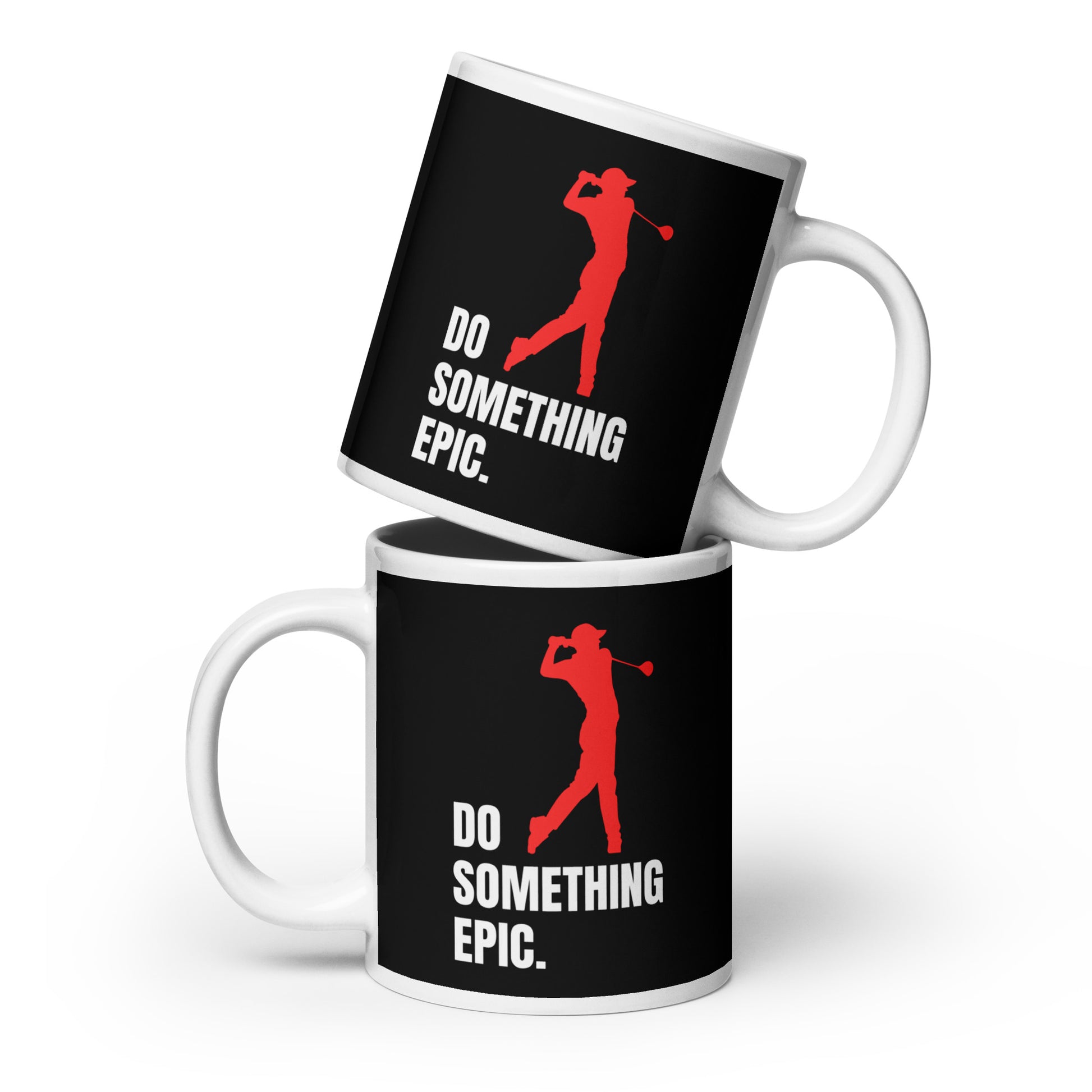 ceramic mug 20oz size with bold golfer print and text