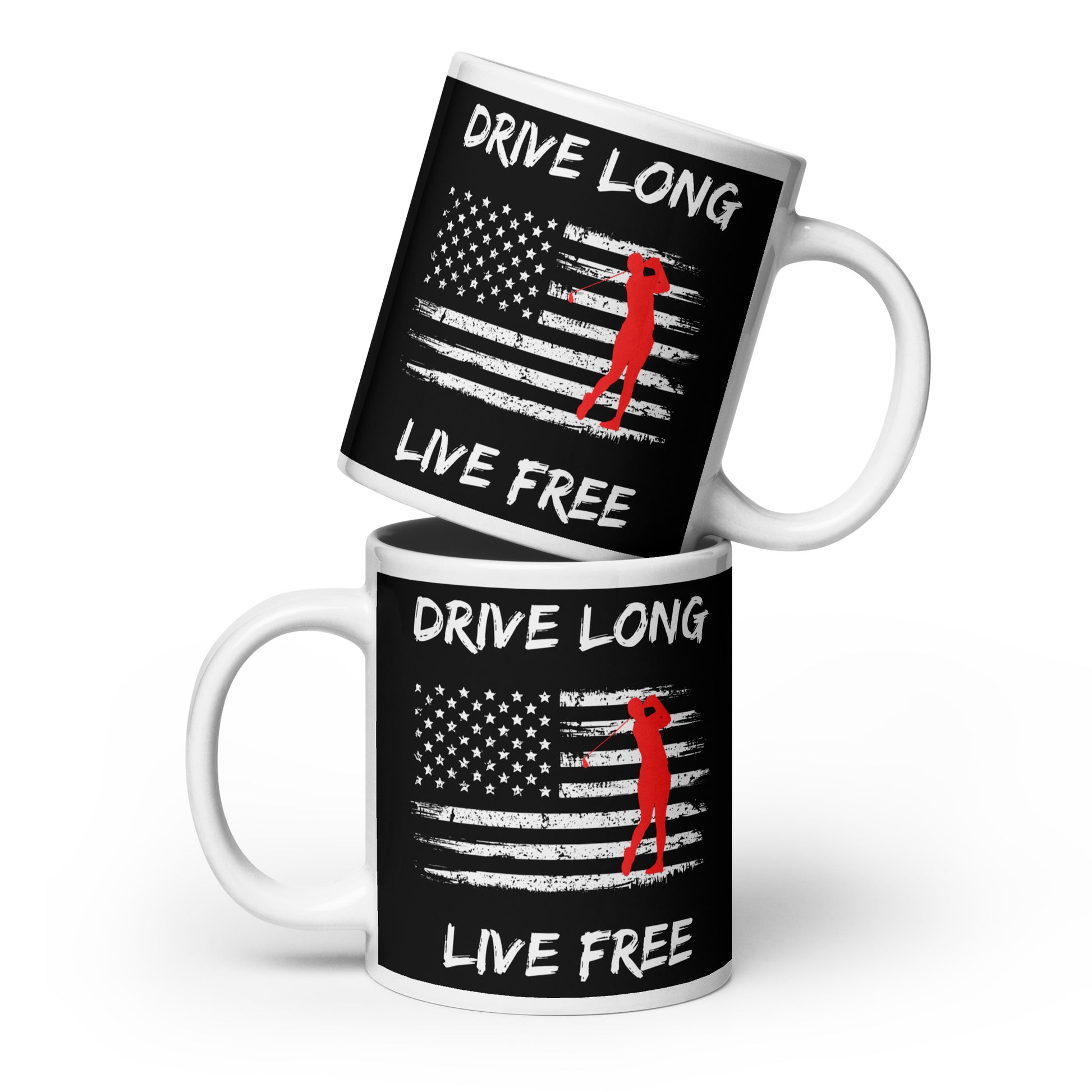 Drive Long Live Free mug 20oz version with red swing icon