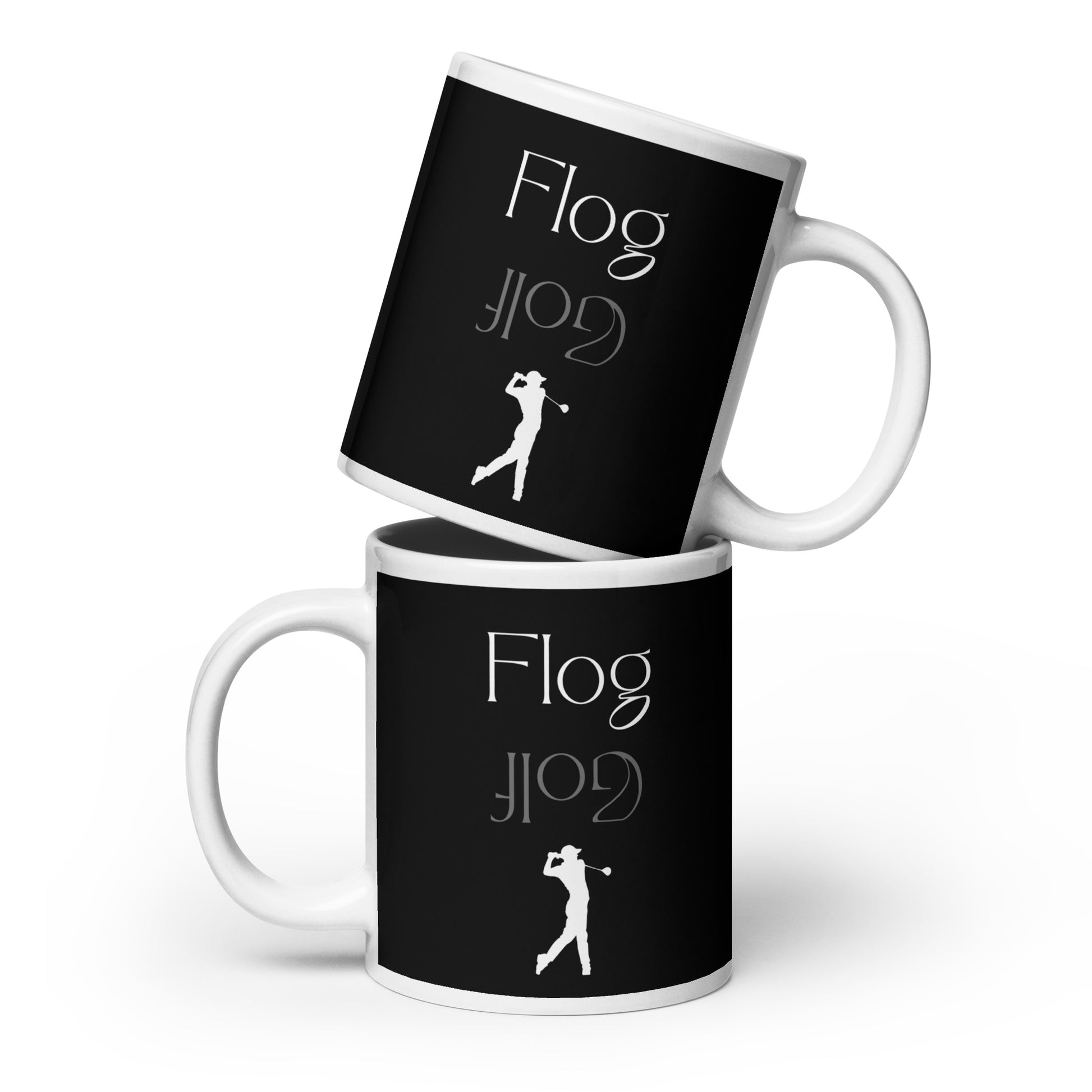ceramic mug 20oz black background golfer design