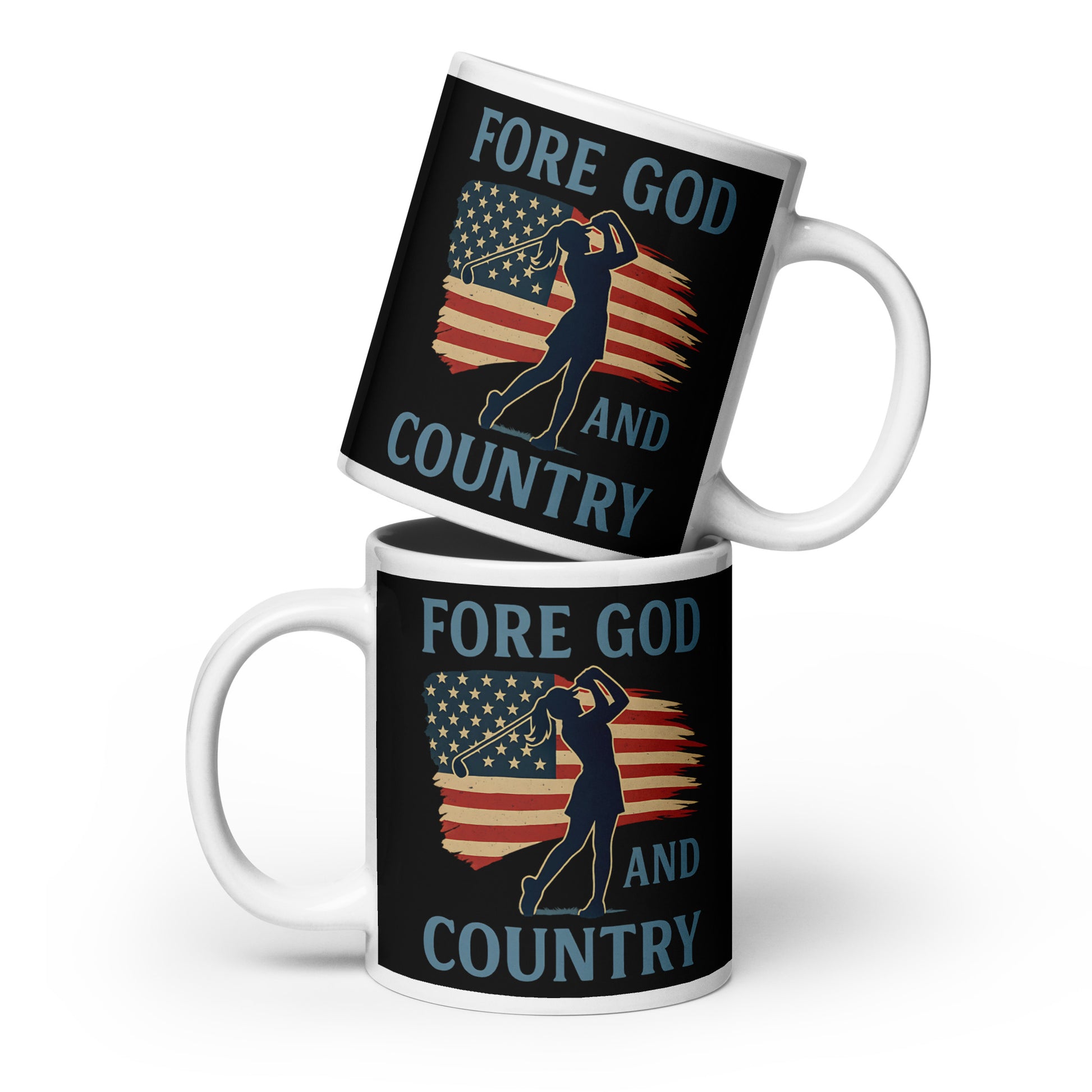 20oz oversized mug with female golf silhouette and USA flag