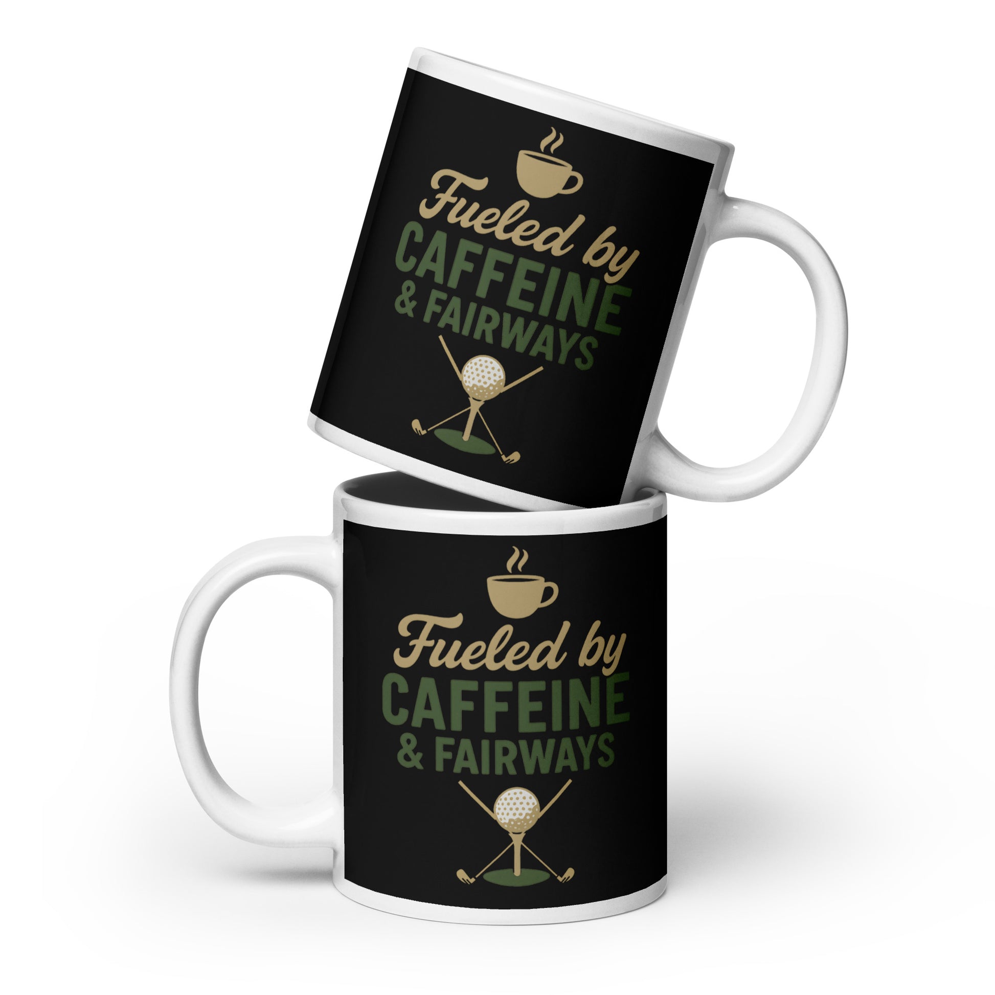20oz oversized mug with black background and golf lifestyle text