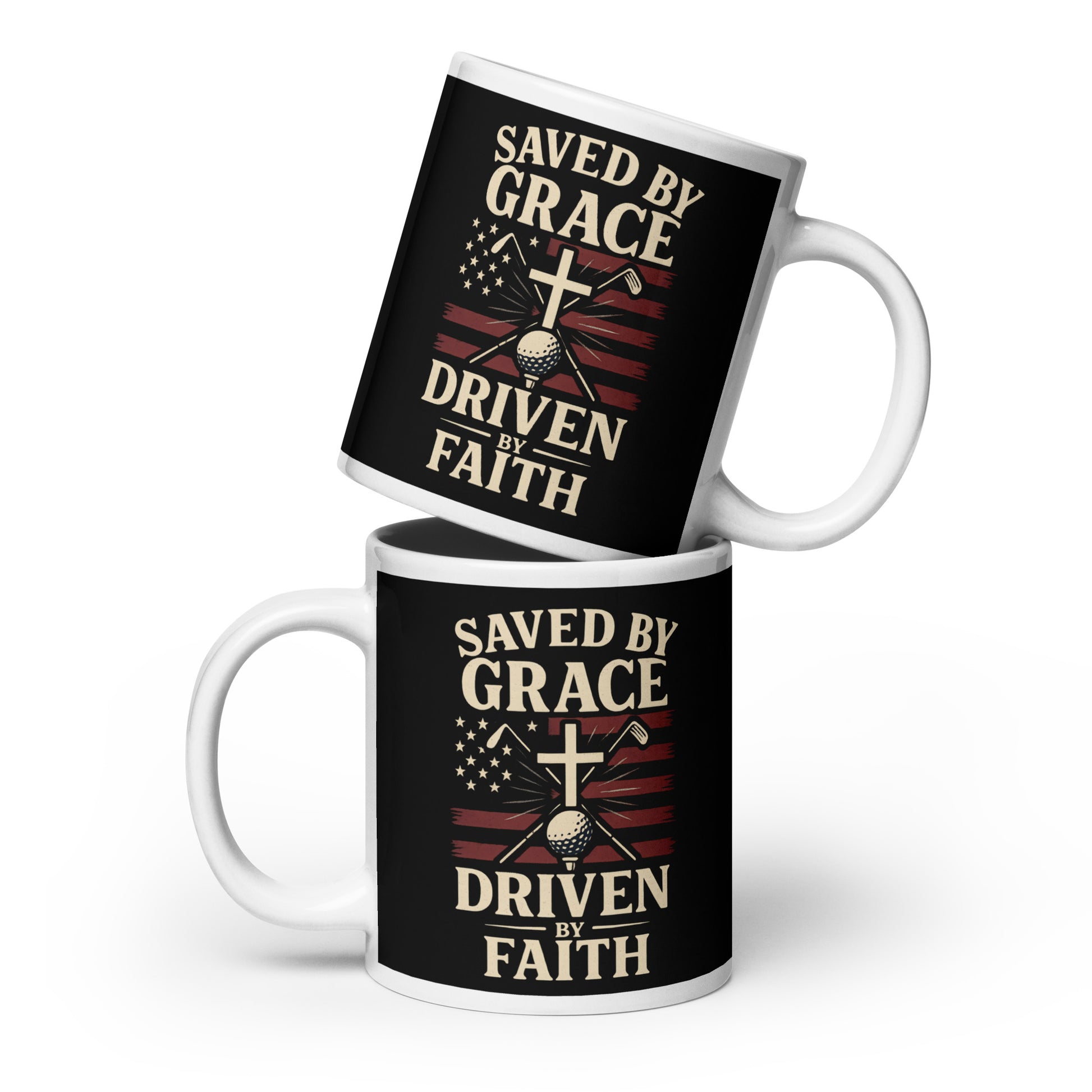 20oz oversized inspirational mug with cross, stars, and clubs