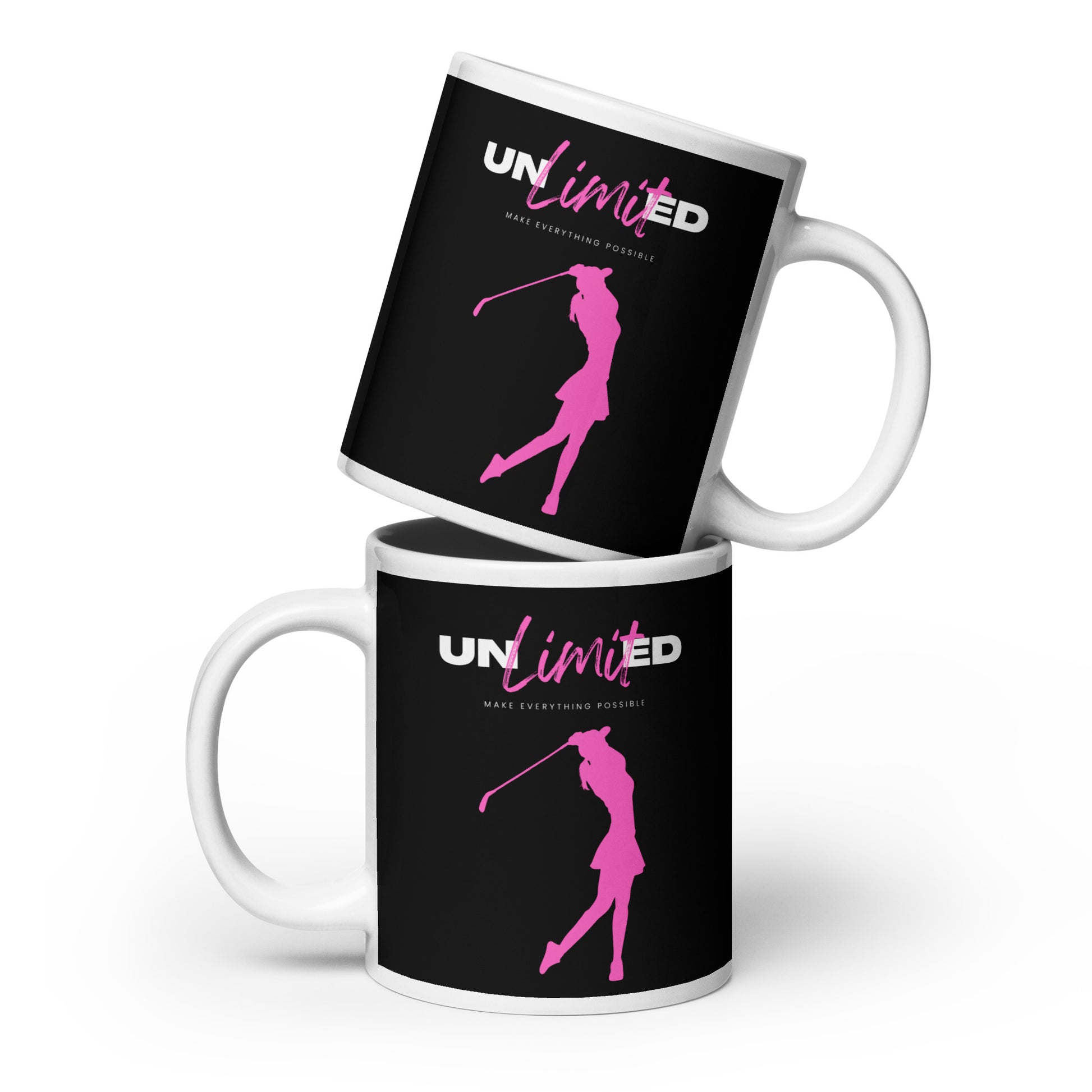 20oz ceramic mug with confident woman golfer swing graphic