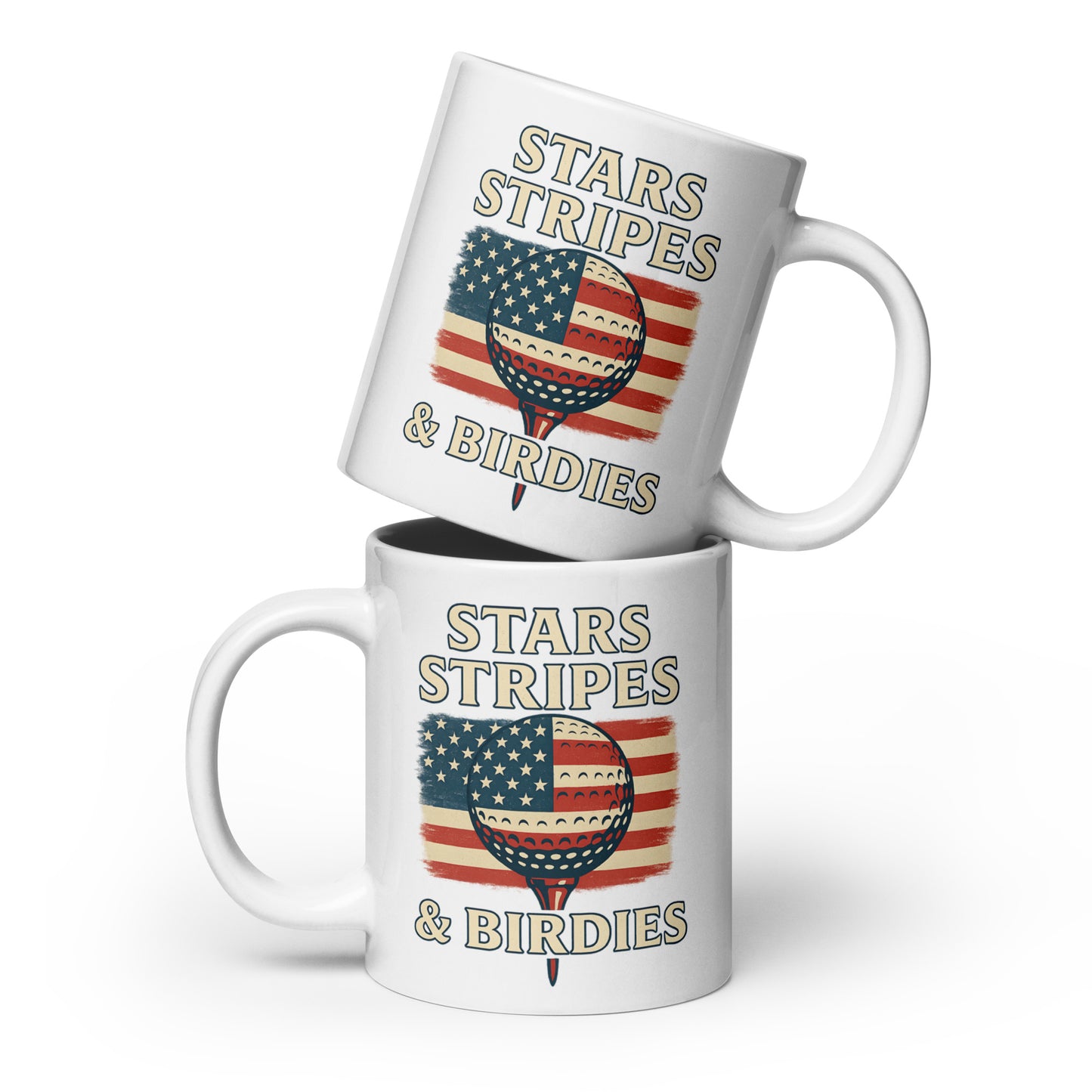 Patriotic golfer coffee mug with bold Americana style