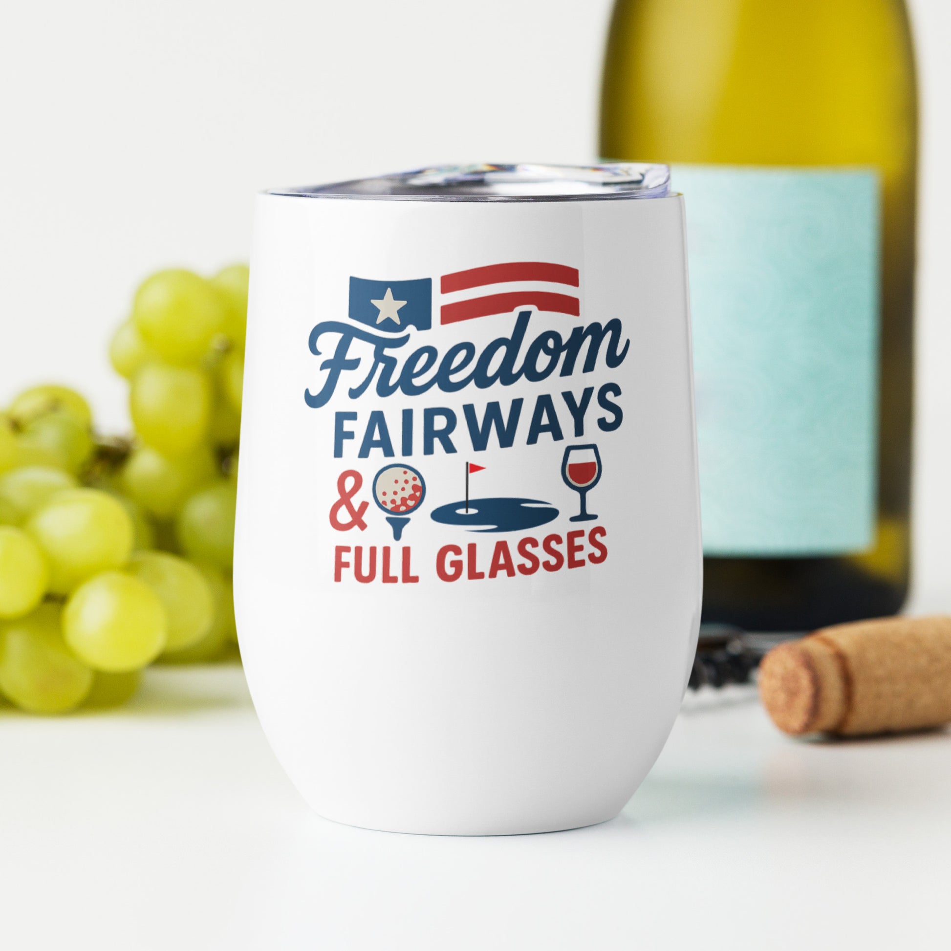 golf-themed tumbler with red white and blue design