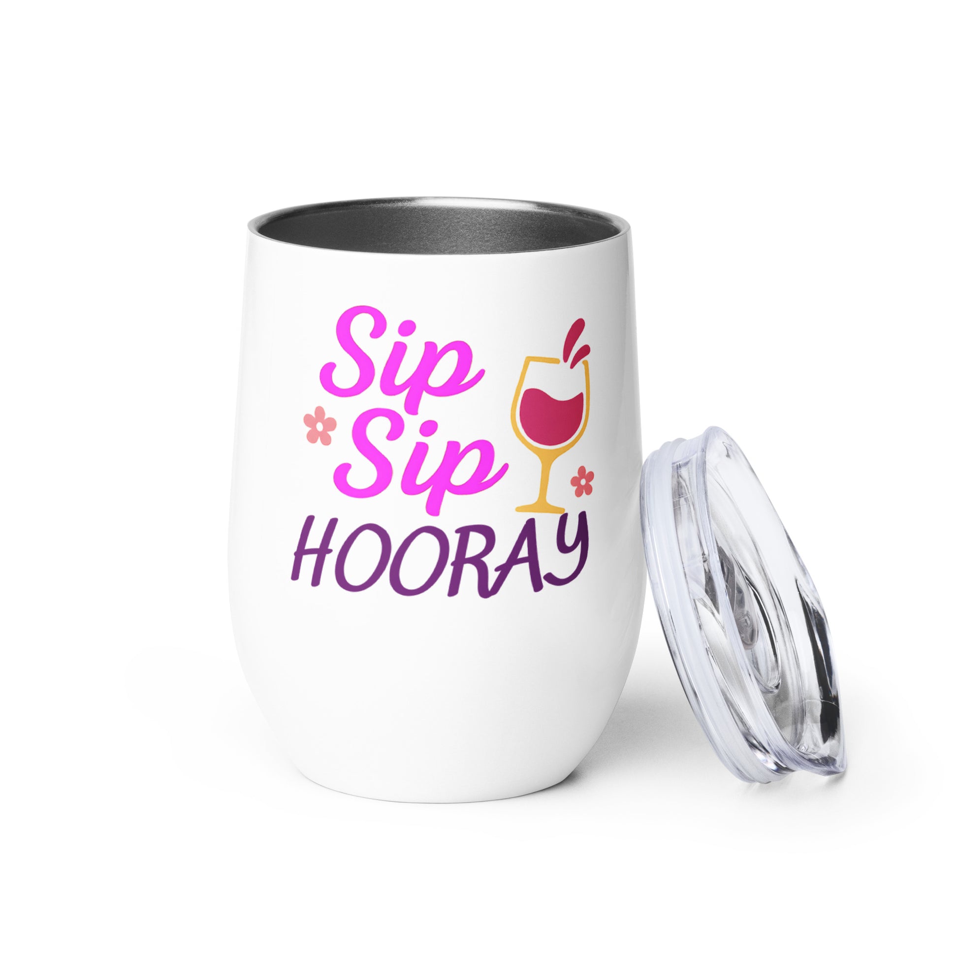sip sip hooray wine tumbler with fun party design