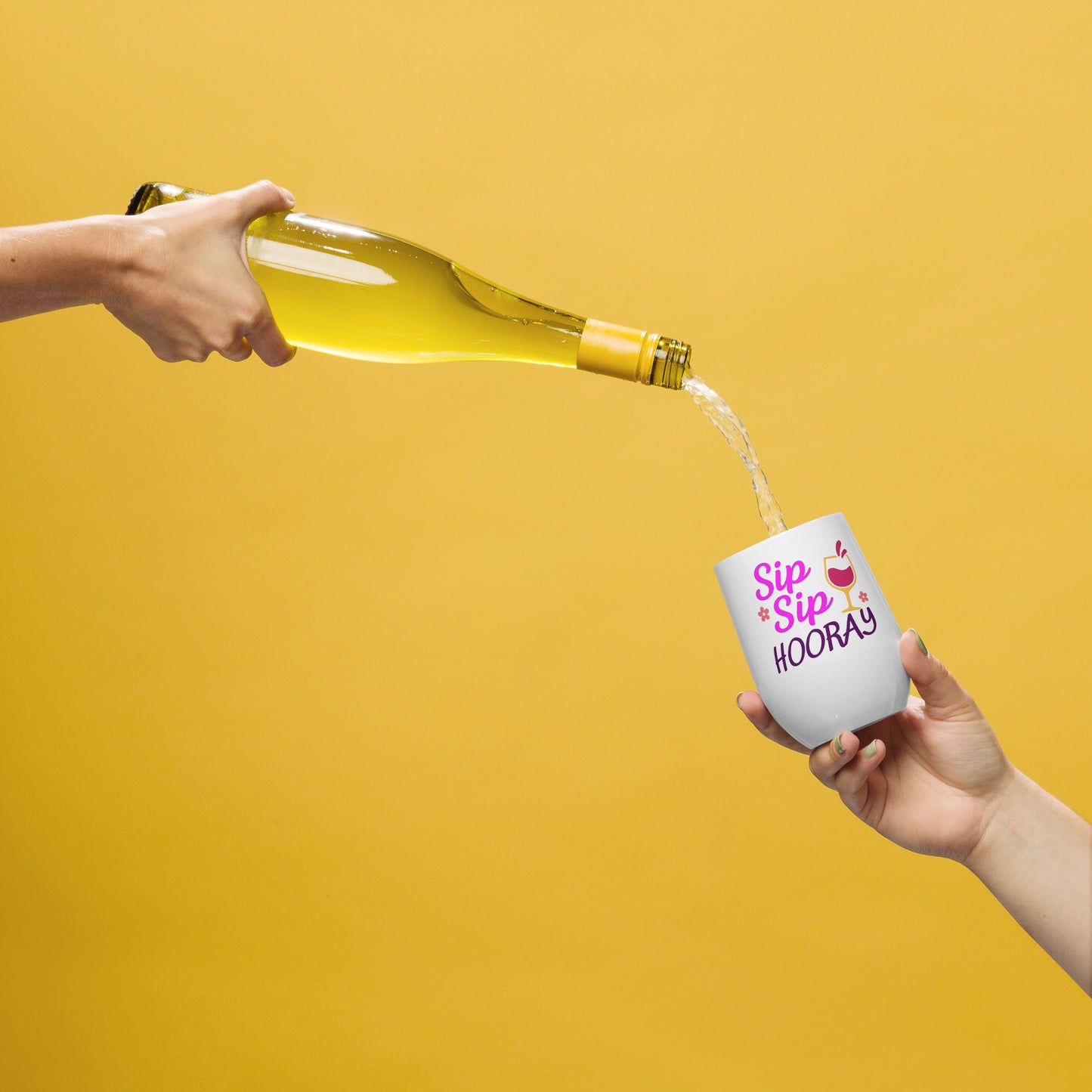 tumbler with playful wine glass and splash illustration