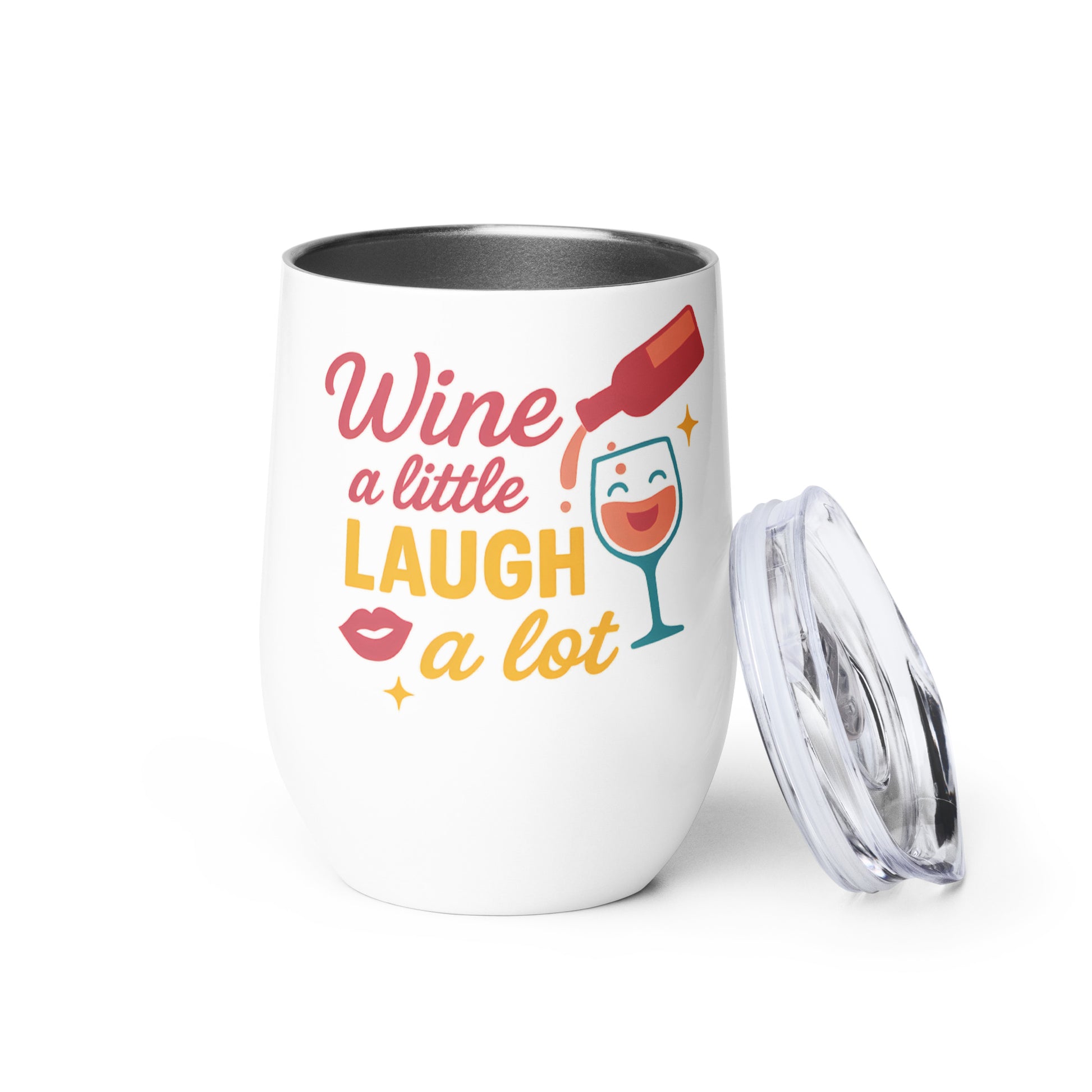 wine a little laugh a lot tumbler with playful graphics