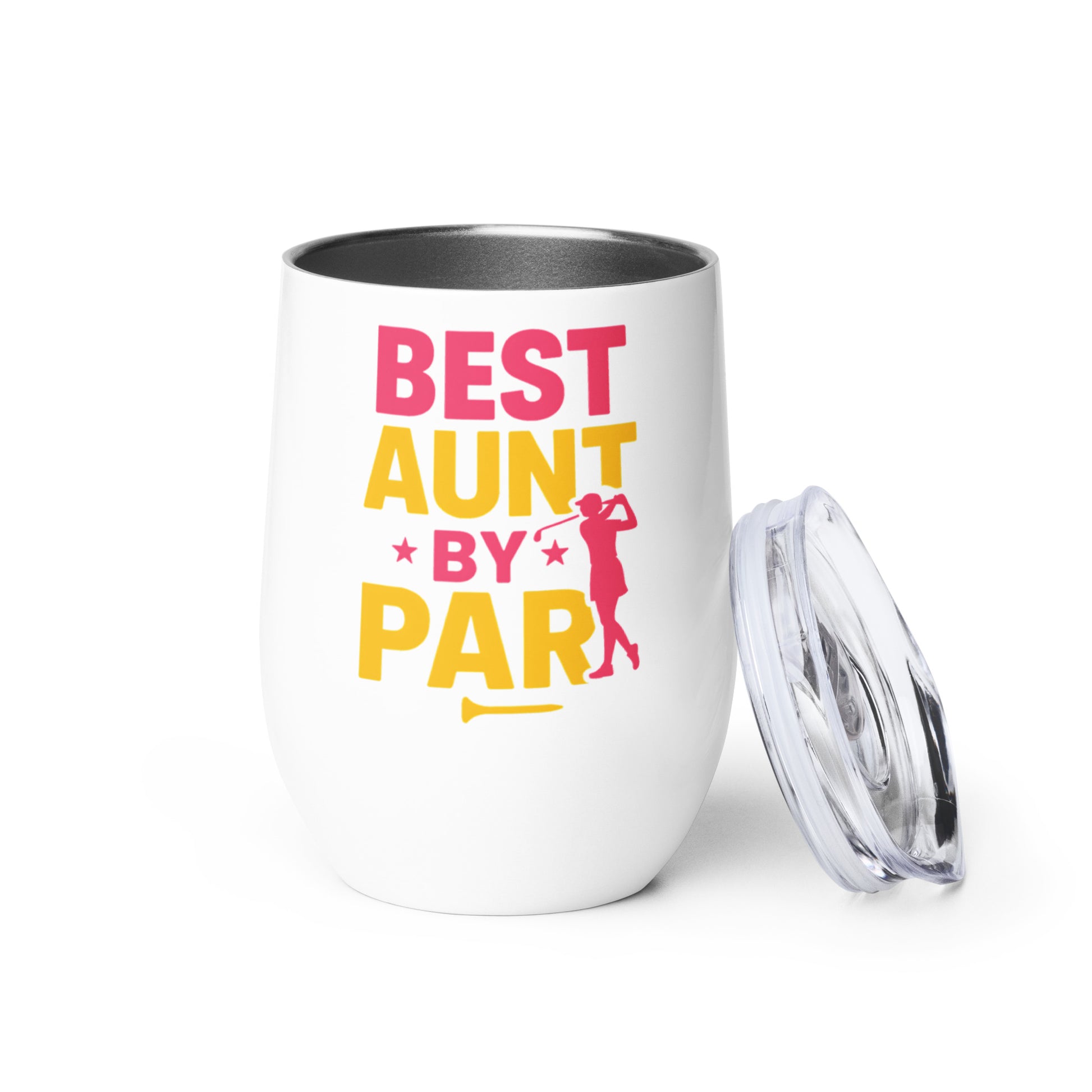 best aunt by par wine tumbler in white stainless steel