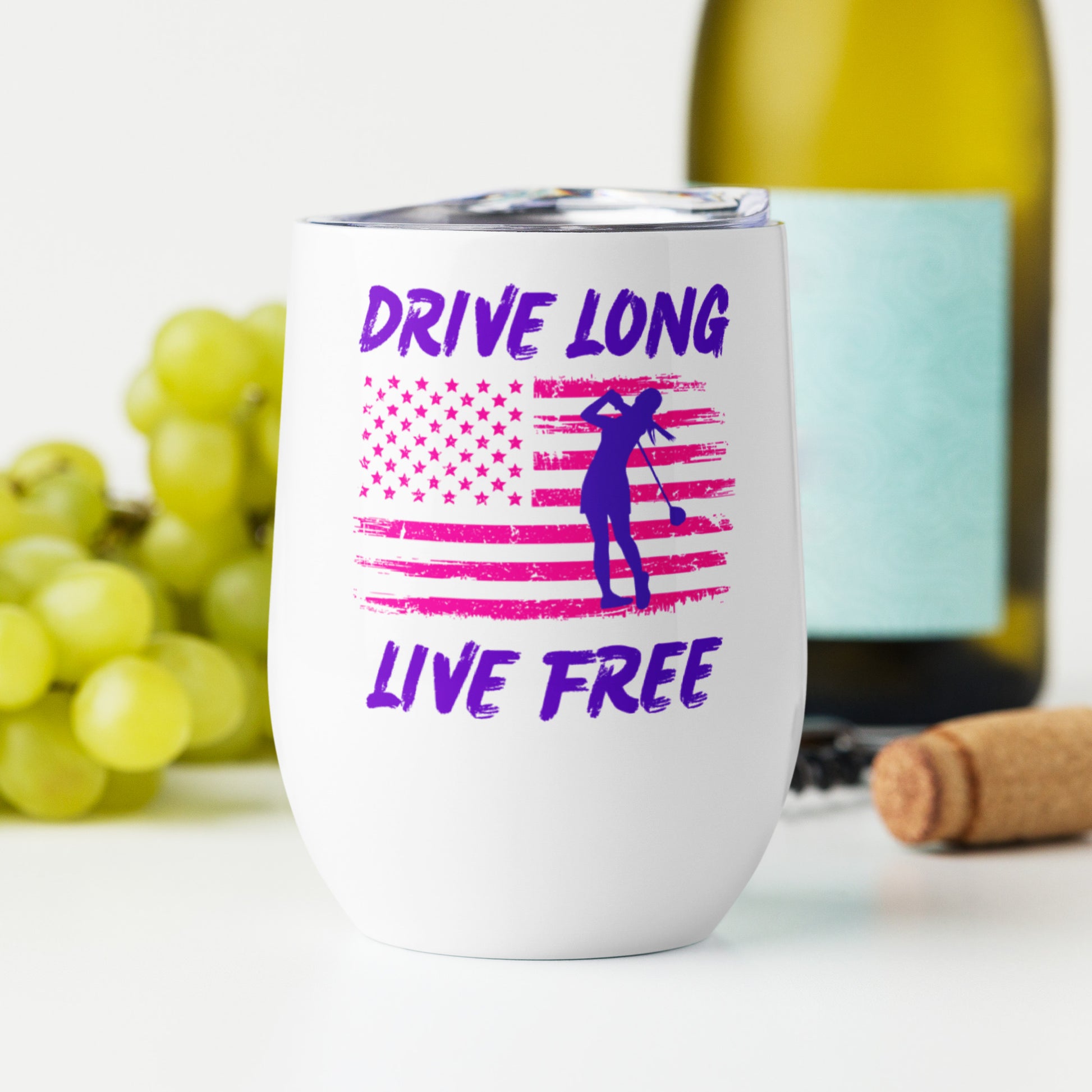 golf-themed wine tumbler with American flag