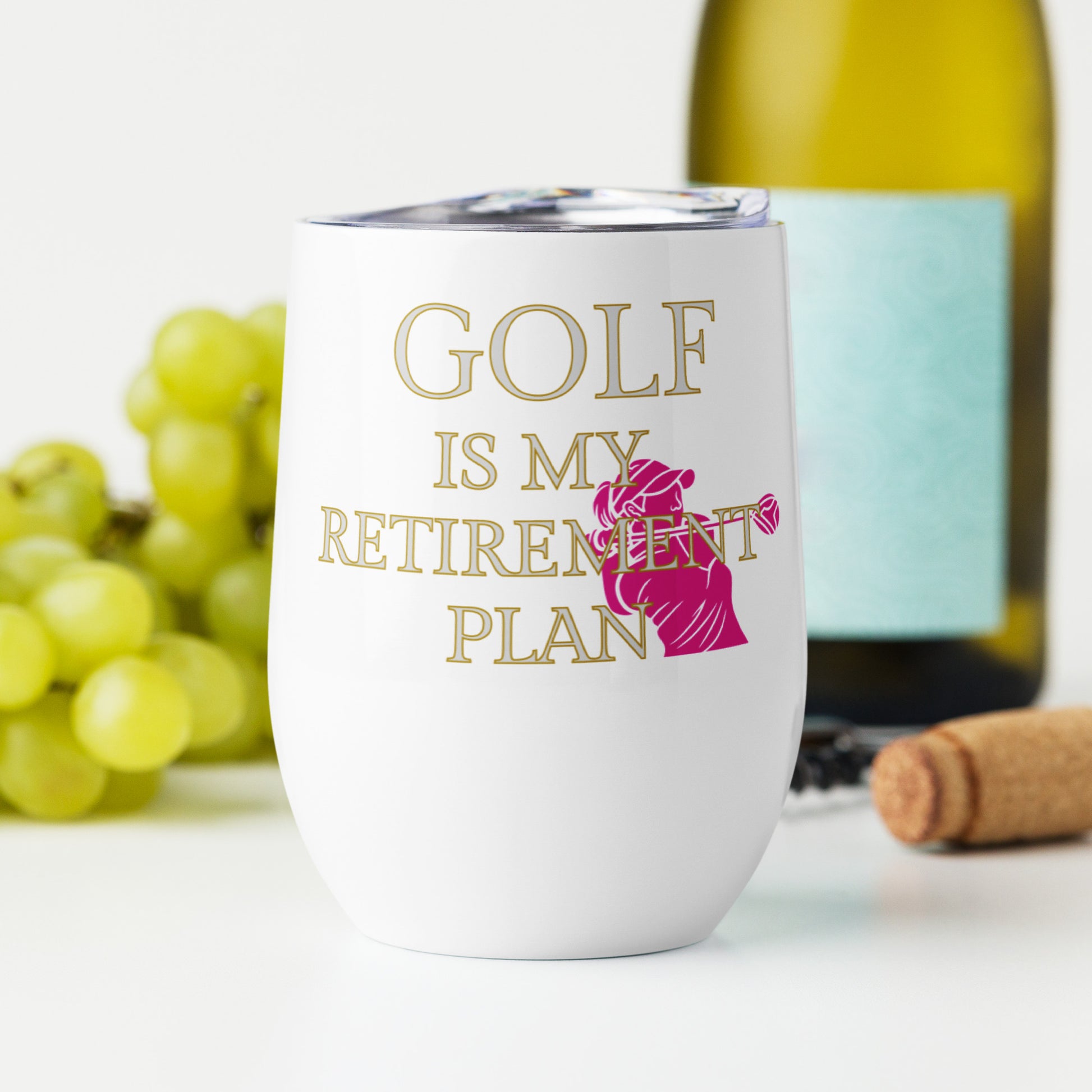 gold and pink golf tumbler for retirees
