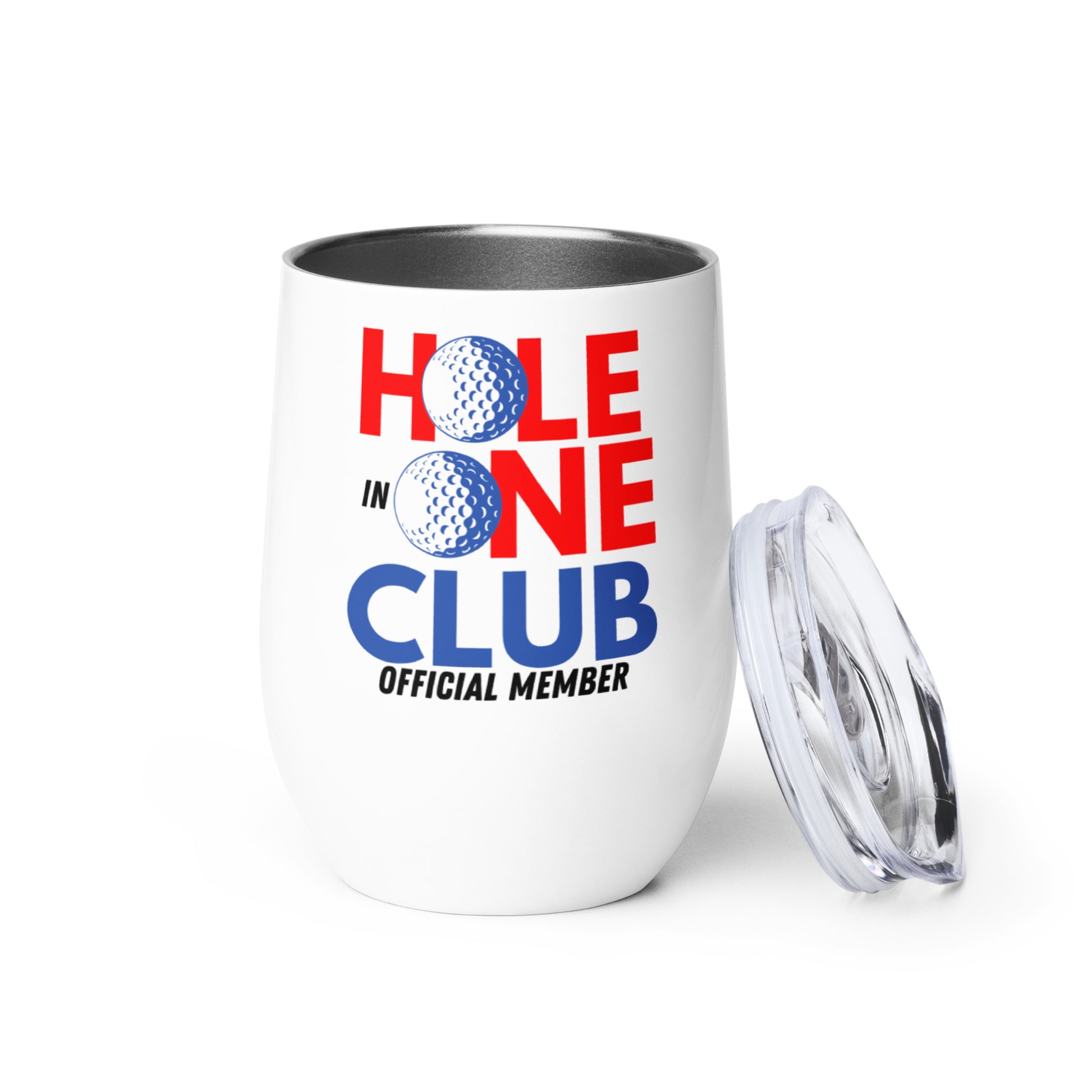 hole in one red white and blue wine tumbler