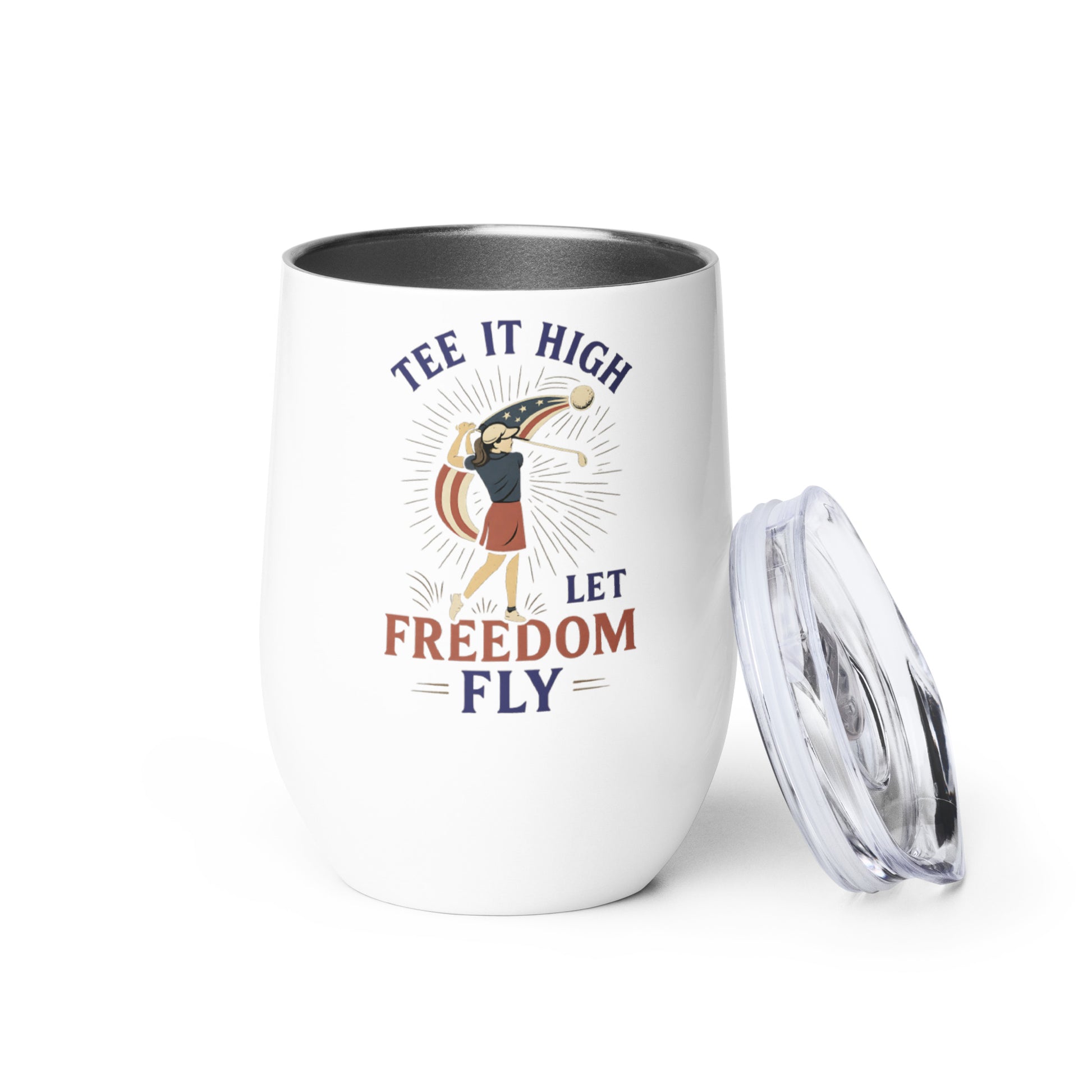 patriotic golf wine tumbler with female golfer