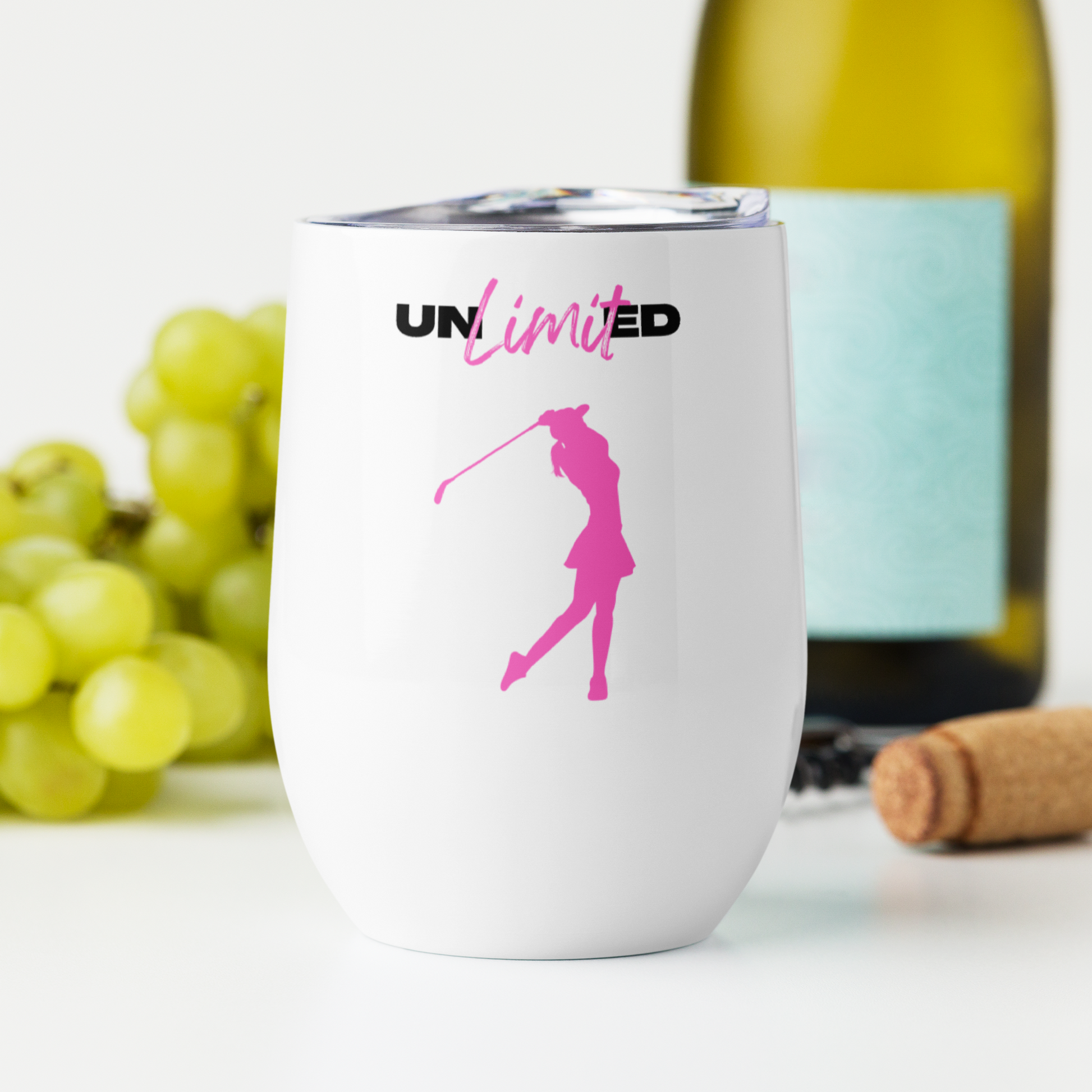 empowering wine tumbler with female golfer silhouette