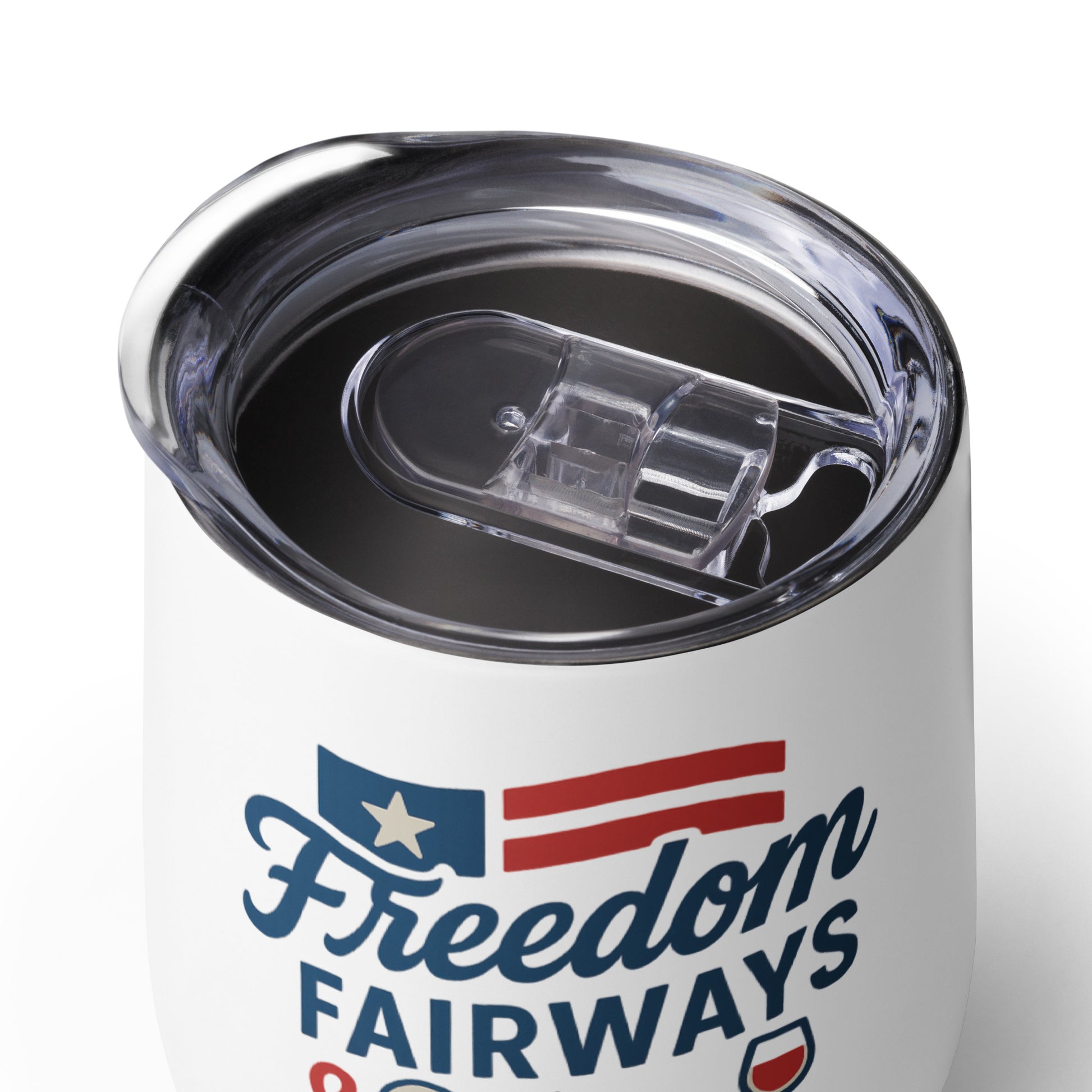 wine tumbler with golf ball and wine glass graphic