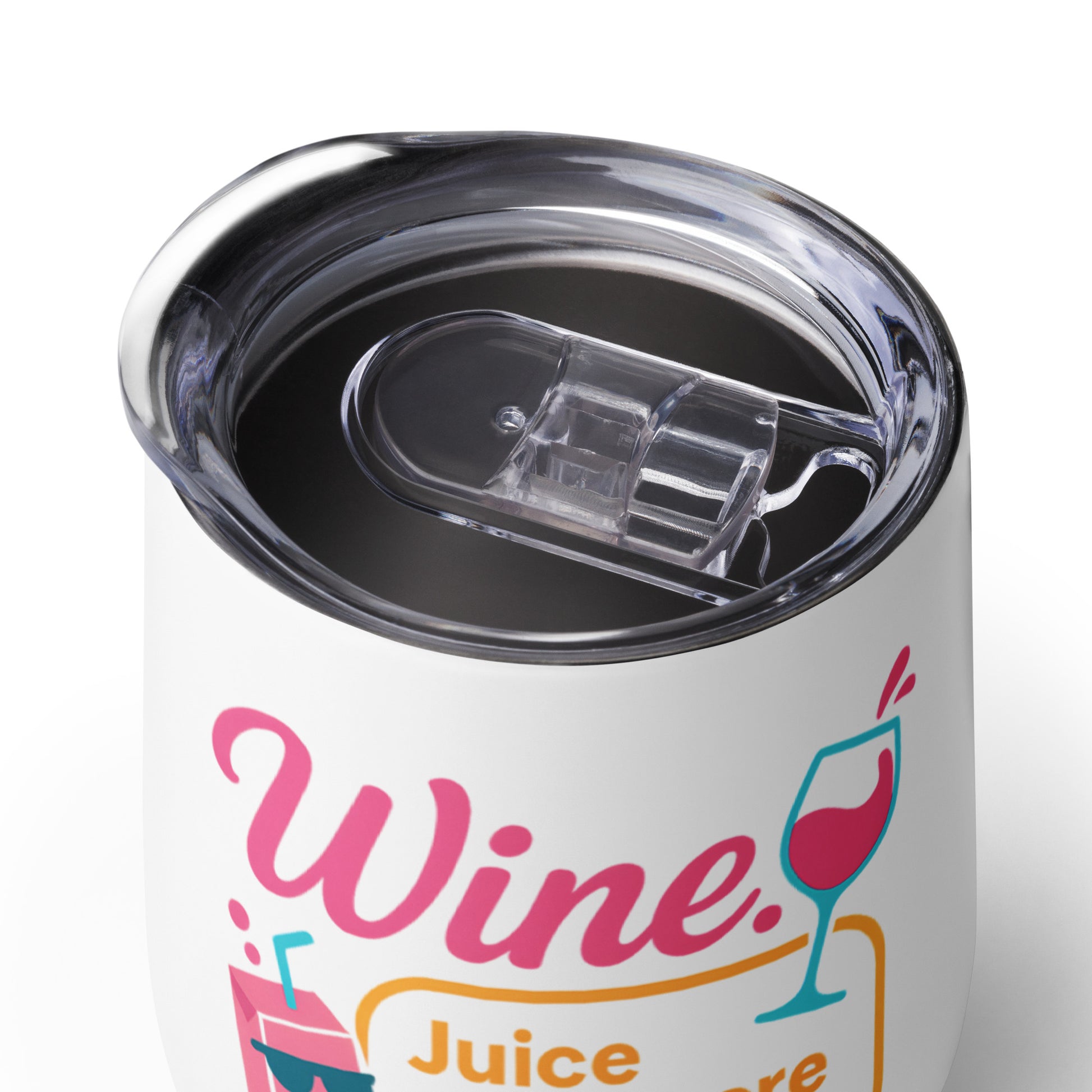 white stainless wine tumbler with colorful playful print