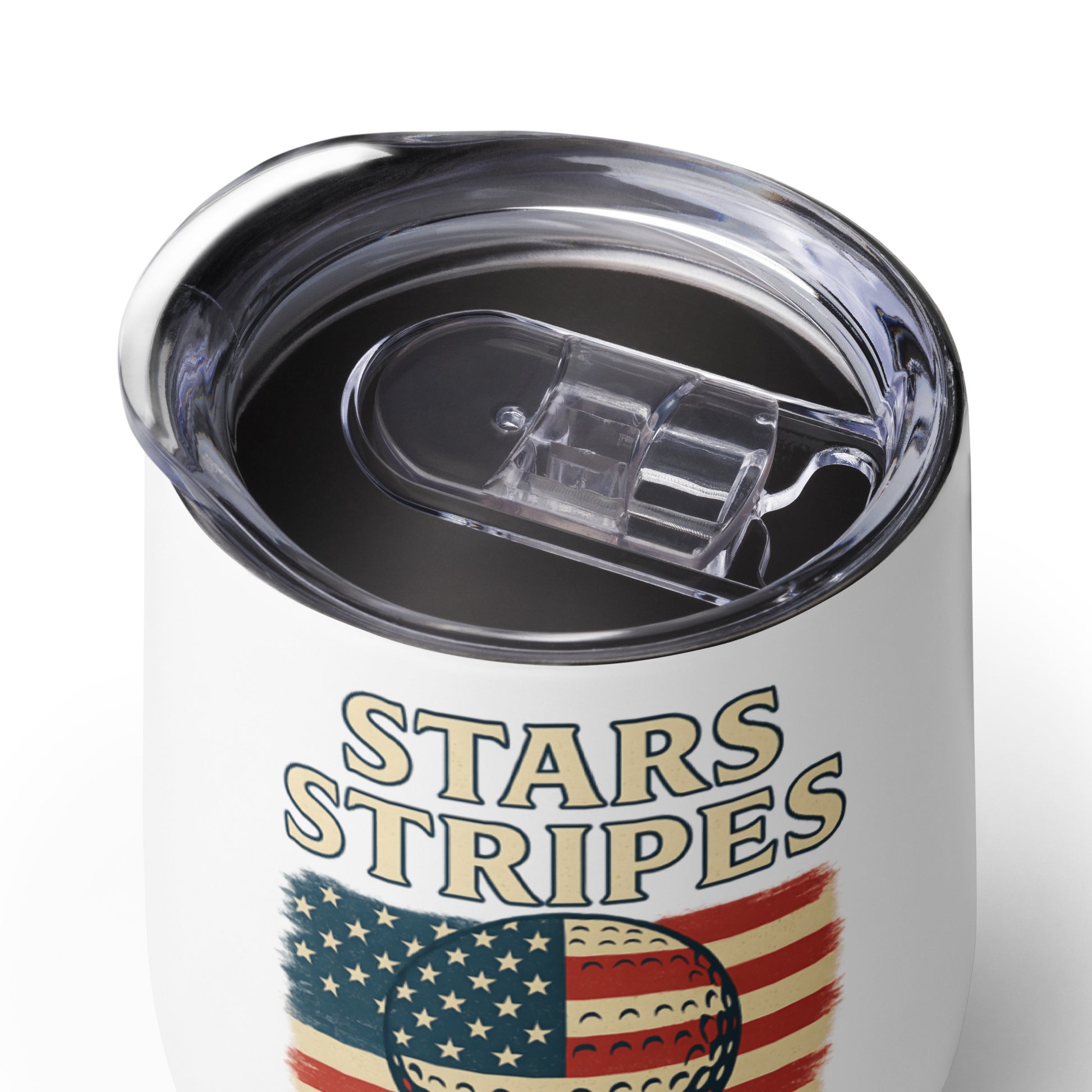 american flag wine tumbler with golf tee