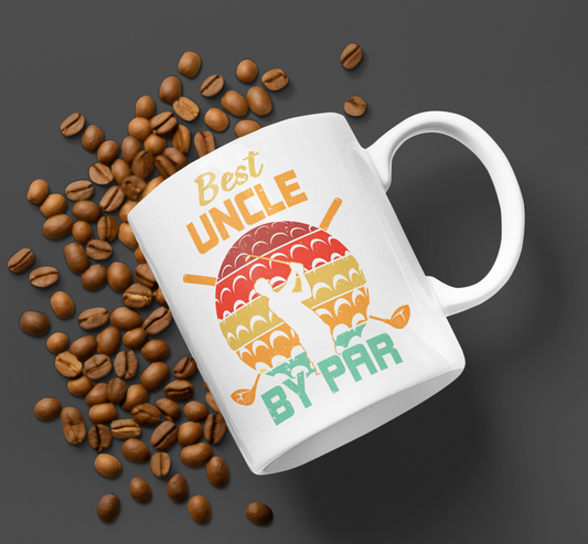 best uncle golf mug with retro sunset design