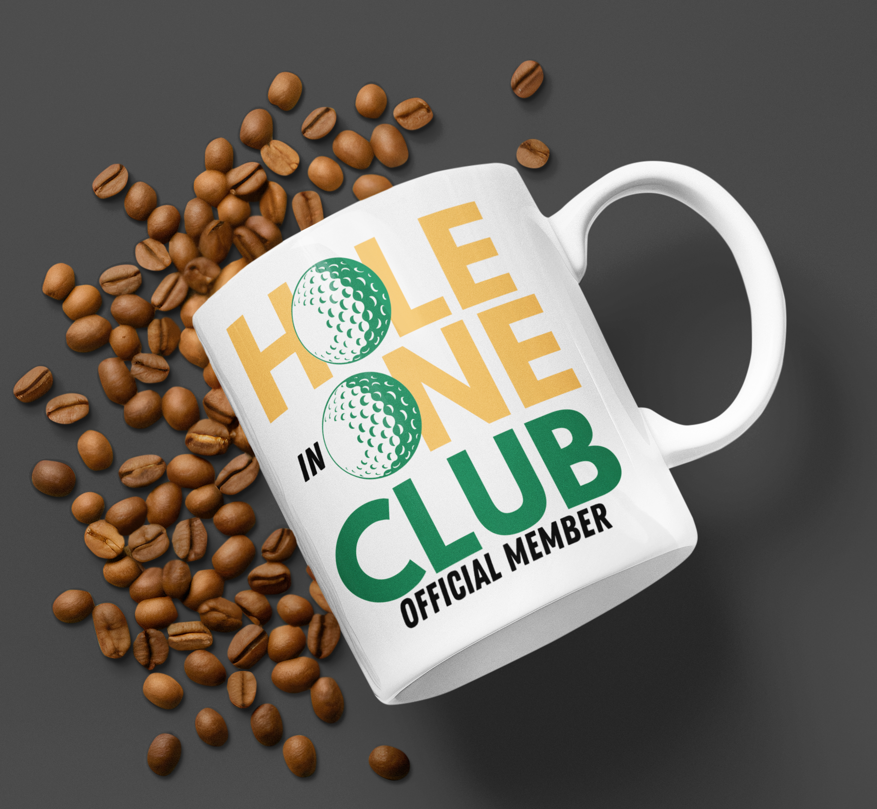 Mug with Hole in One Club Official Member text and golf ball design
