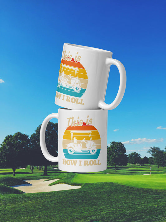 This is How I Roll mug with vintage golf theme and bold colors