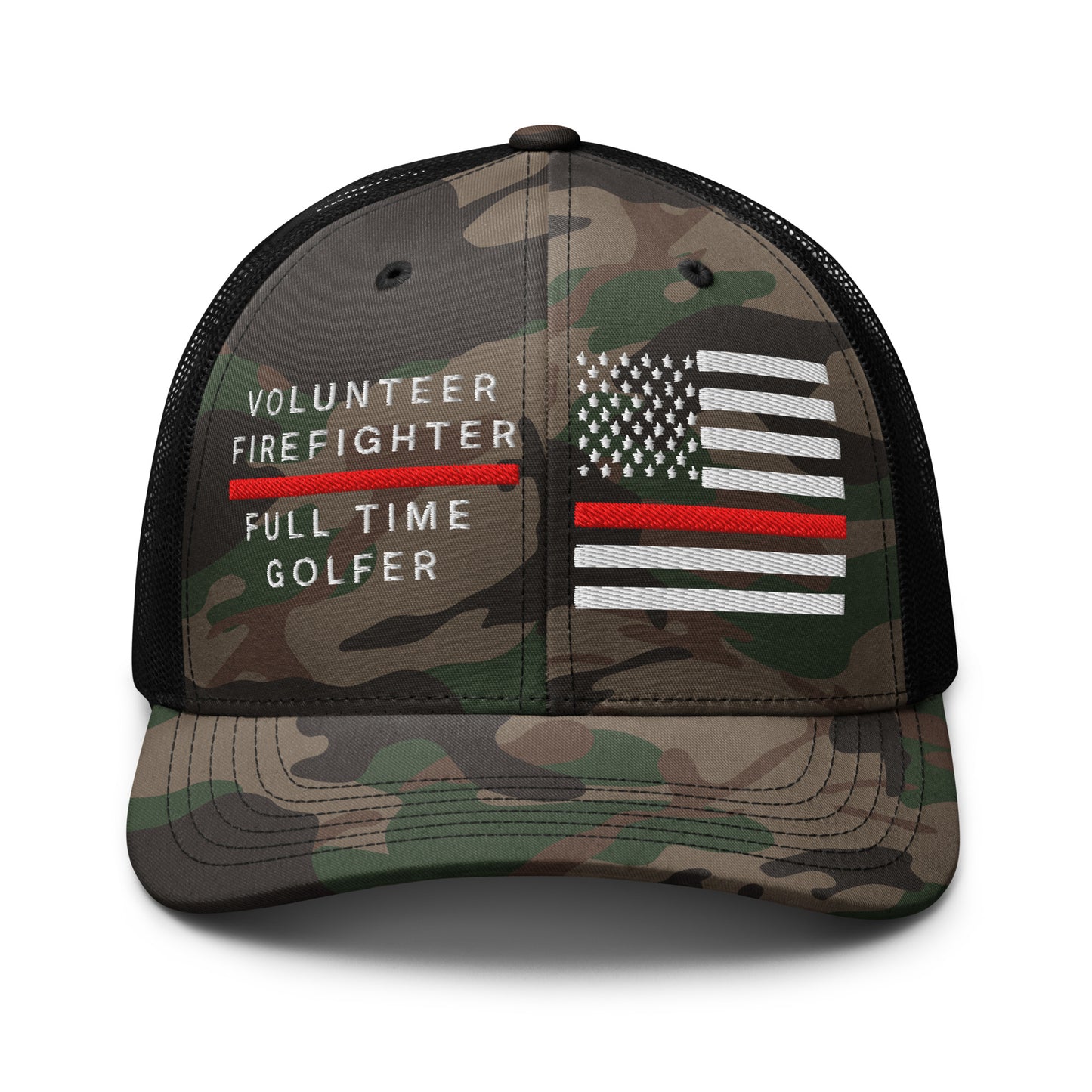 Camo black mesh trucker cap thin red line American flag embroidery women