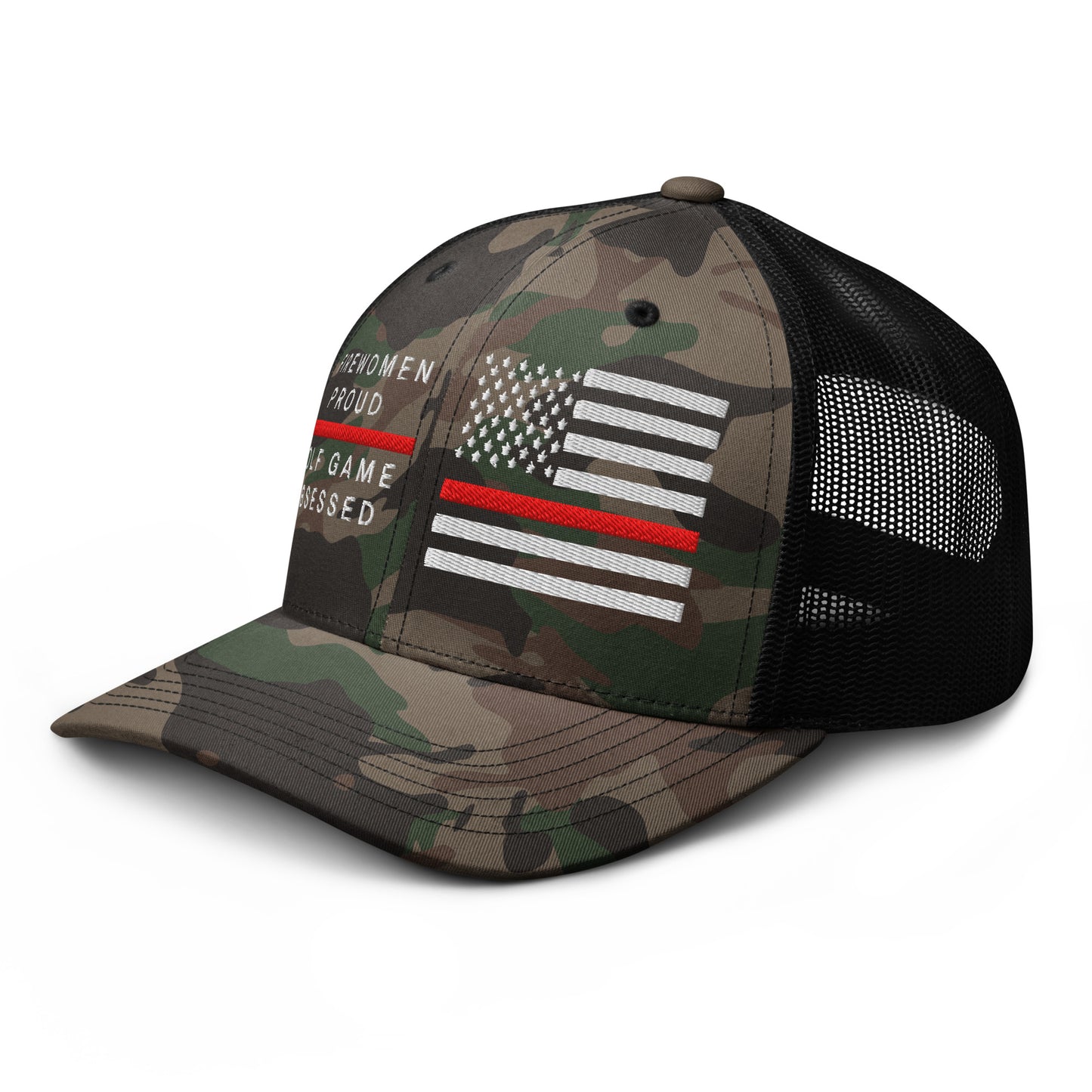 Women's black camo golf hat fire department thin red line adjustable snap