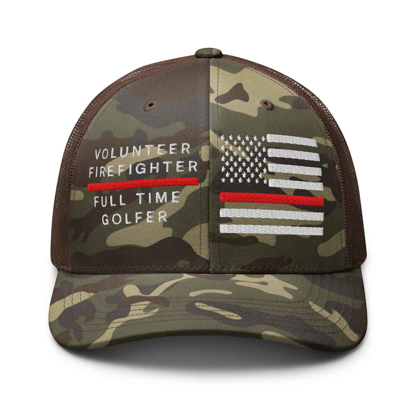 Brown camo trucker hat volunteer firefighter full time golfer women's cap