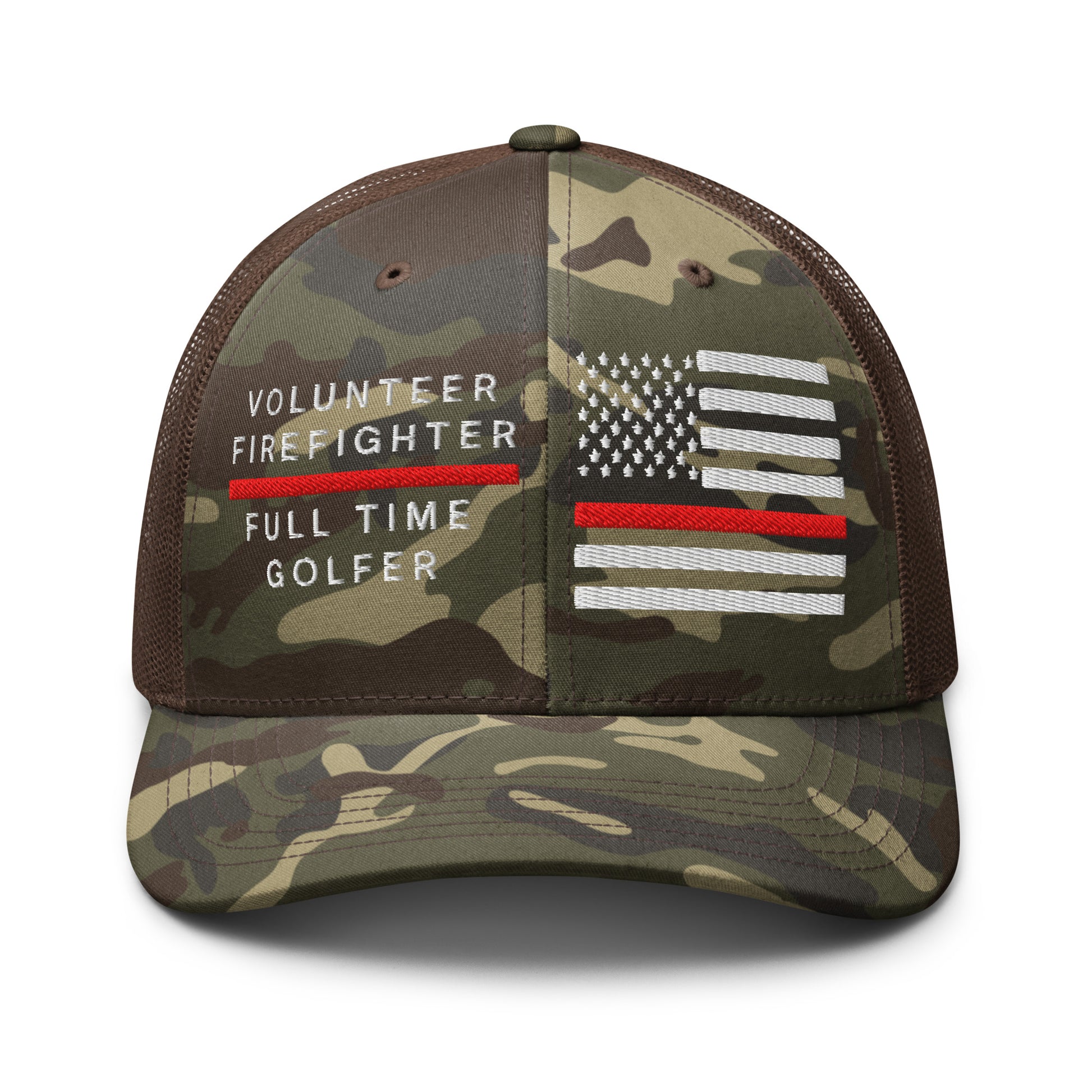 Brown camo trucker hat volunteer firefighter full time golfer women's cap