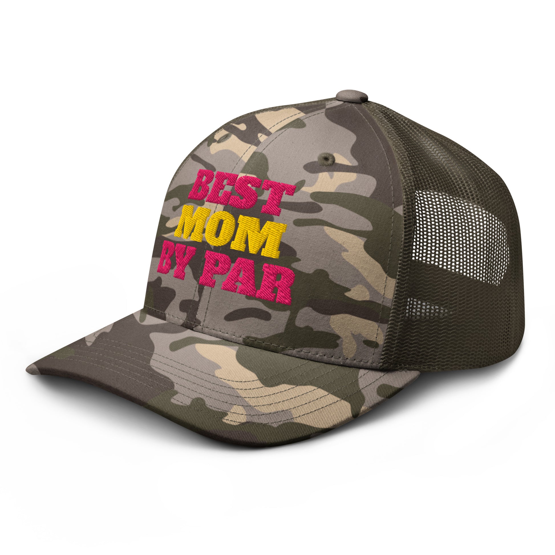 Olive structured 6-panel low profile cap best mom by par pink yellow wording