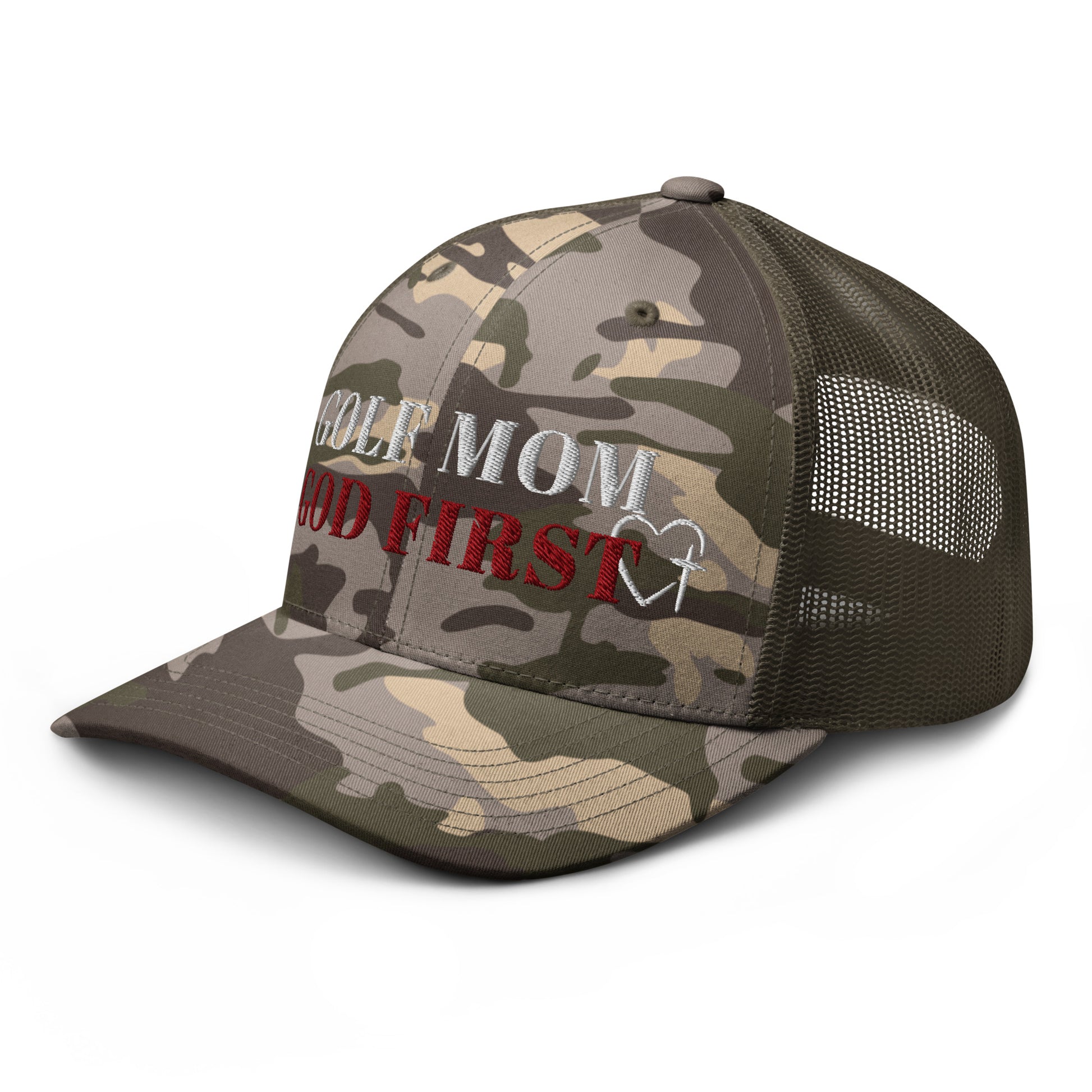 Golf Mom God First olive cap adjustable snap back view