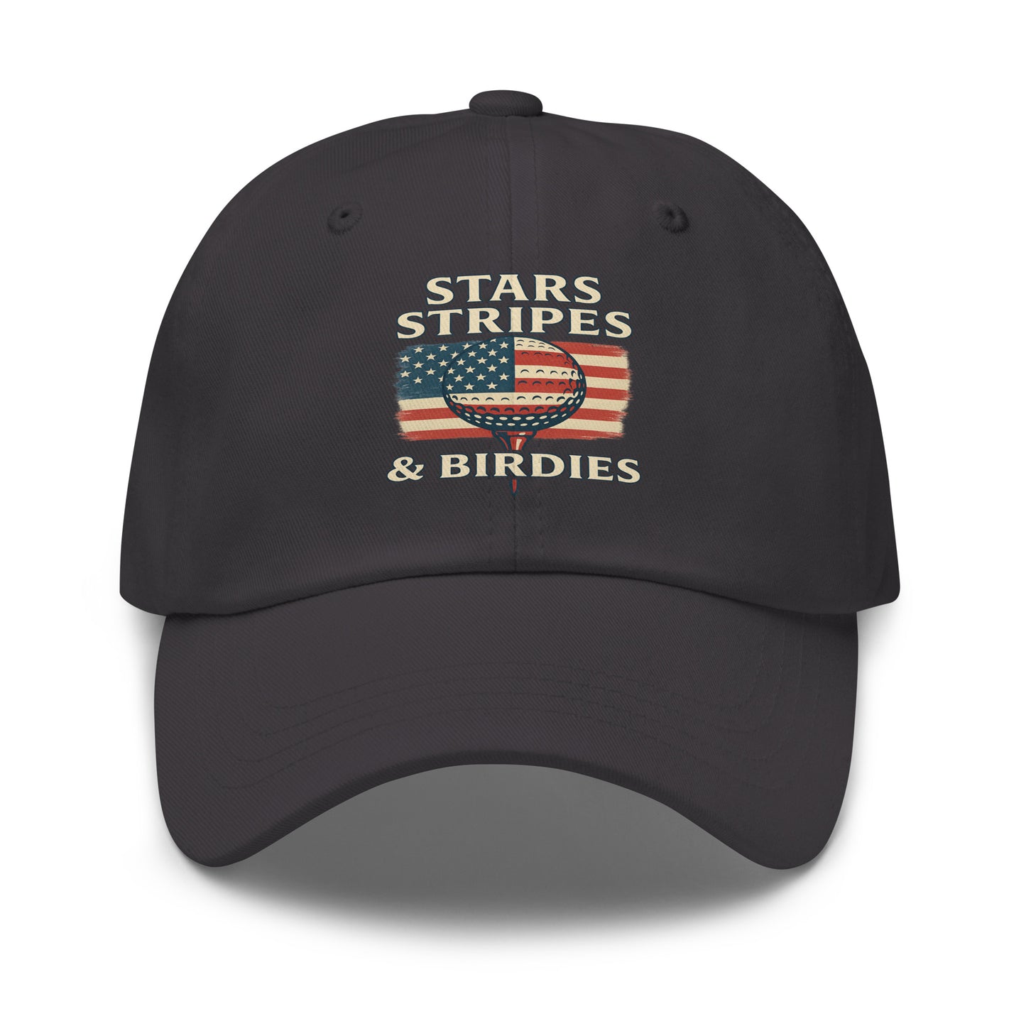 six-panel golf hat with stars and stripes printed design