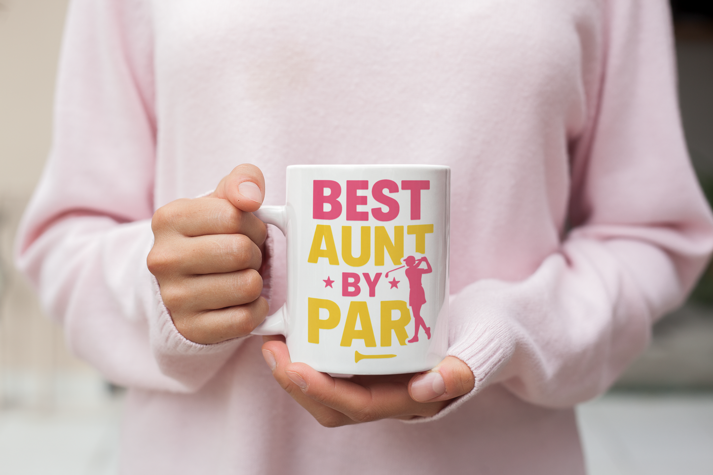 Golf aunt gift 11oz mug best aunt by par pink yellow stars female golfer