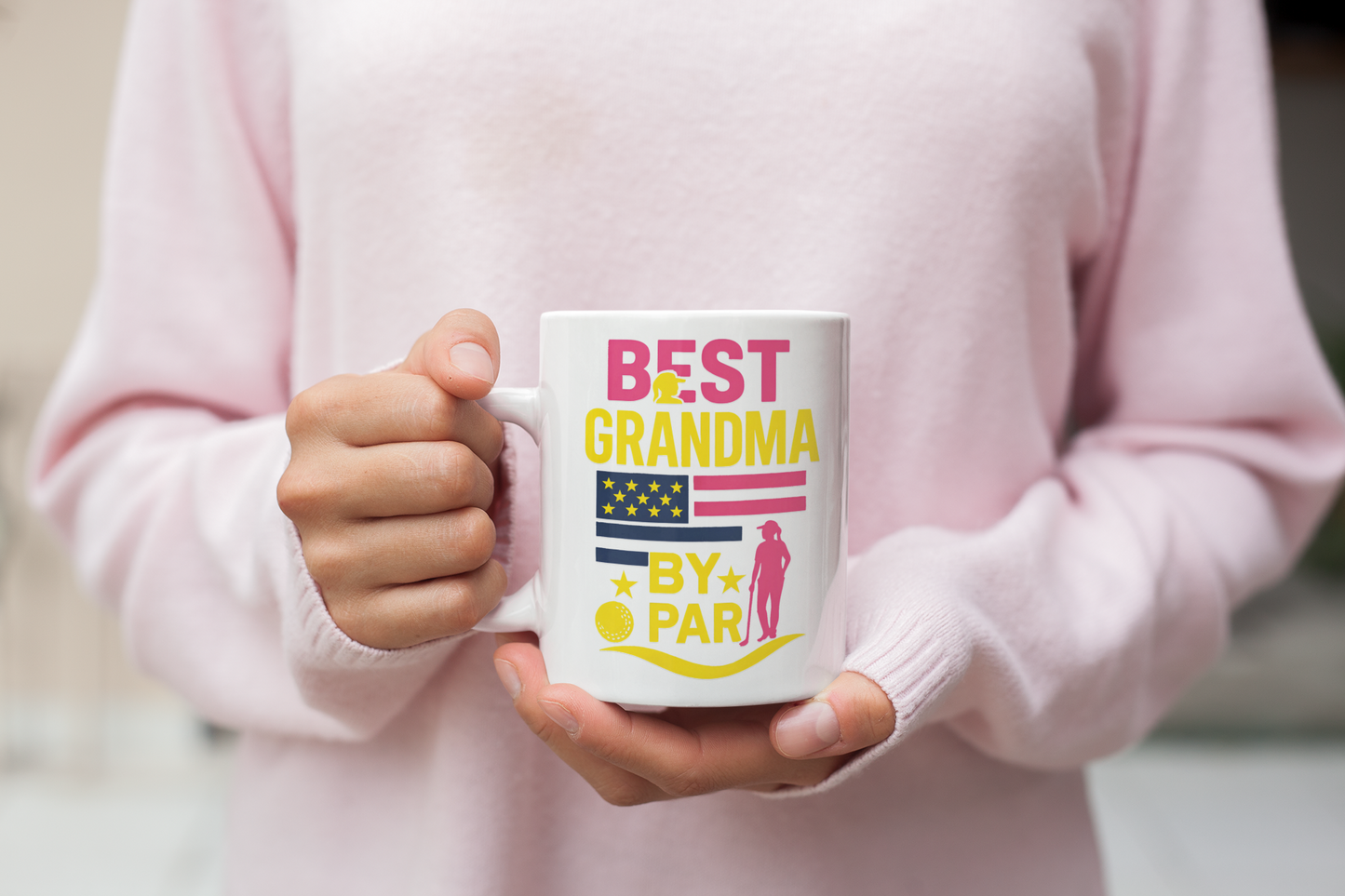 Golf pun ceramic mug best grandma by par American flag female golfer design