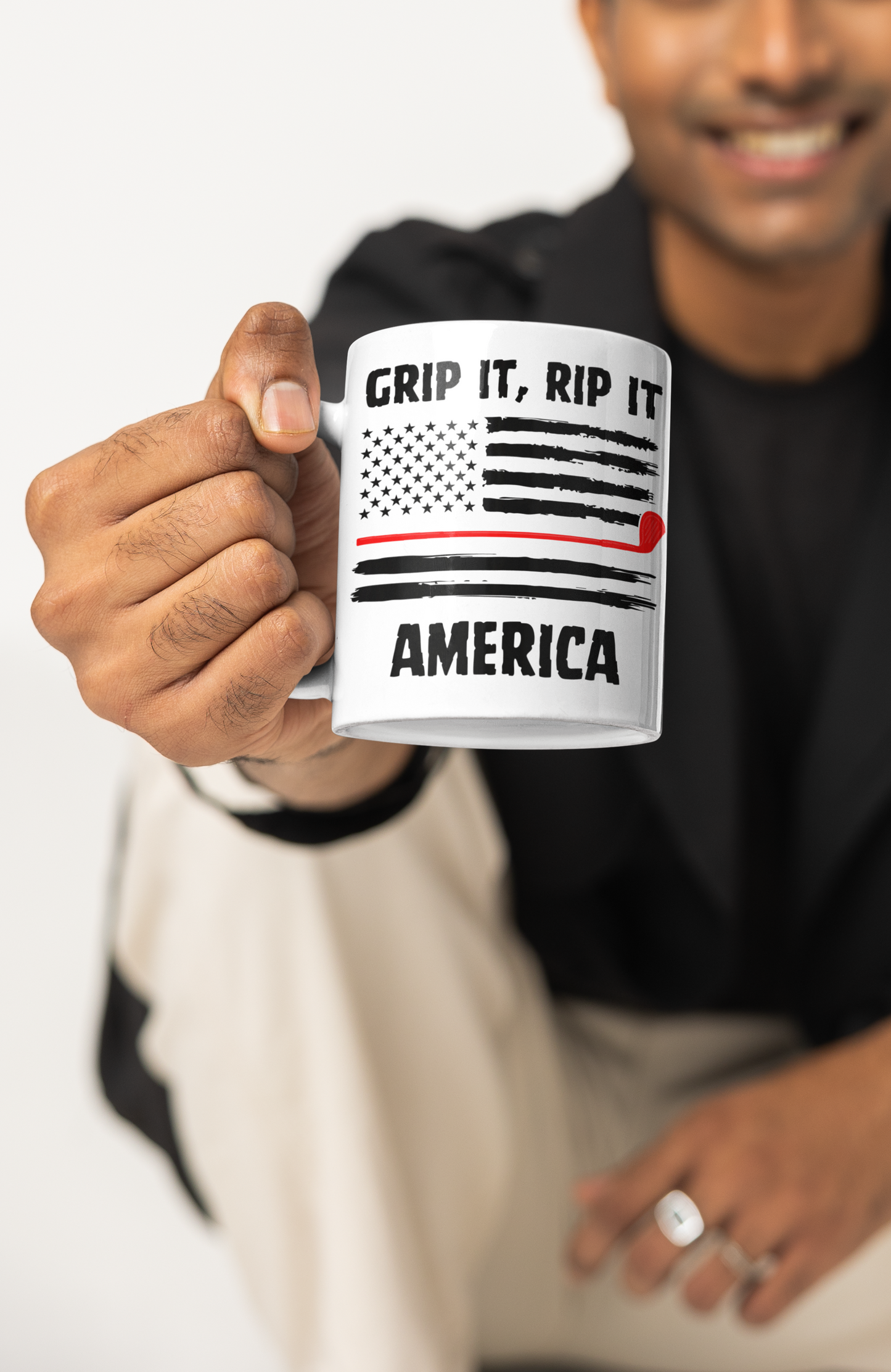 Morning coffee mug for golfers who love long drives and liberty