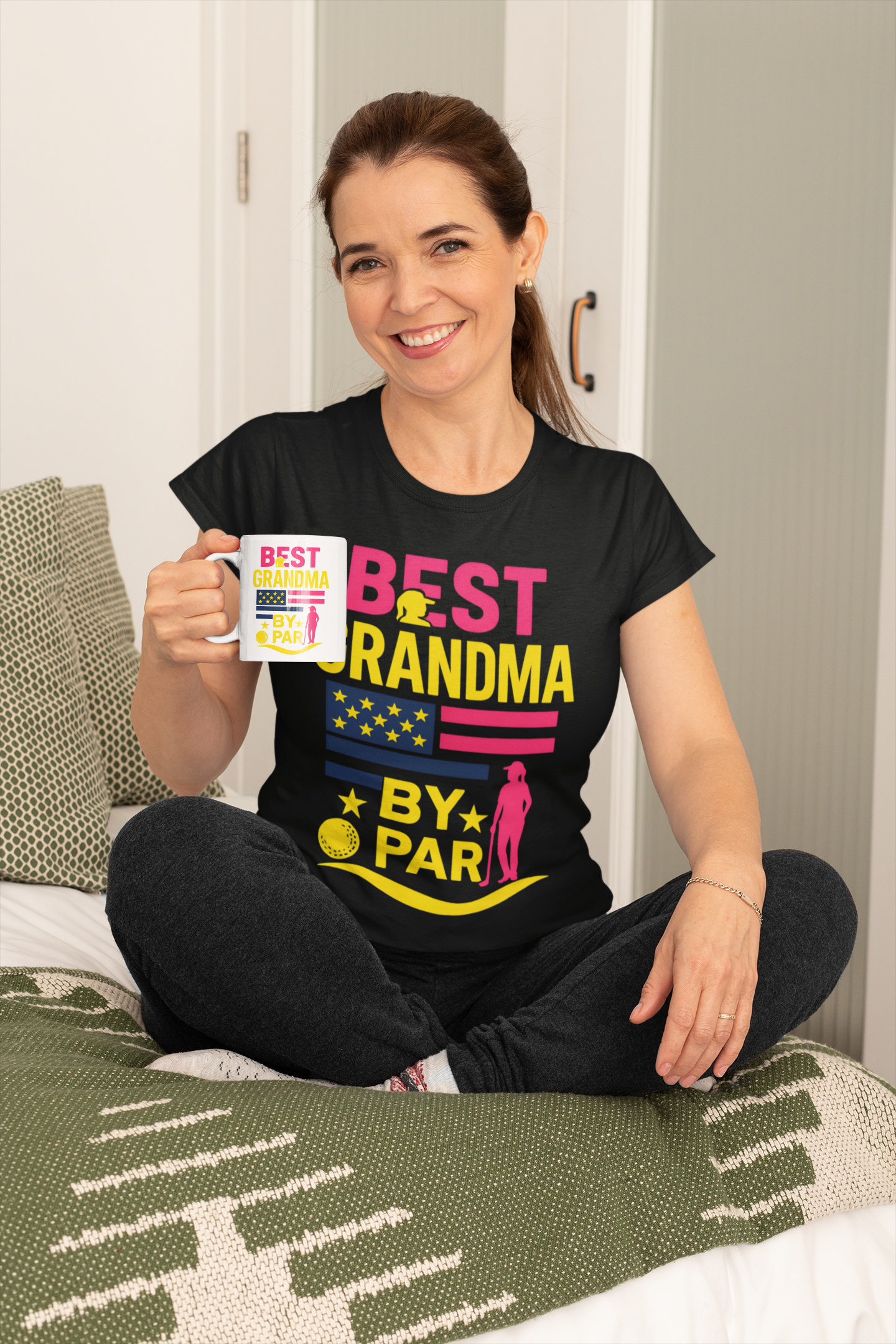 Golf grandma gift ceramic mug best grandma by par pink yellow lettering