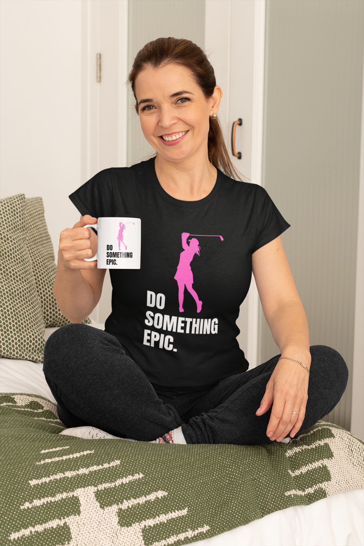 Do something epic 11oz coffee mug bold black lettering pink golfer women's design