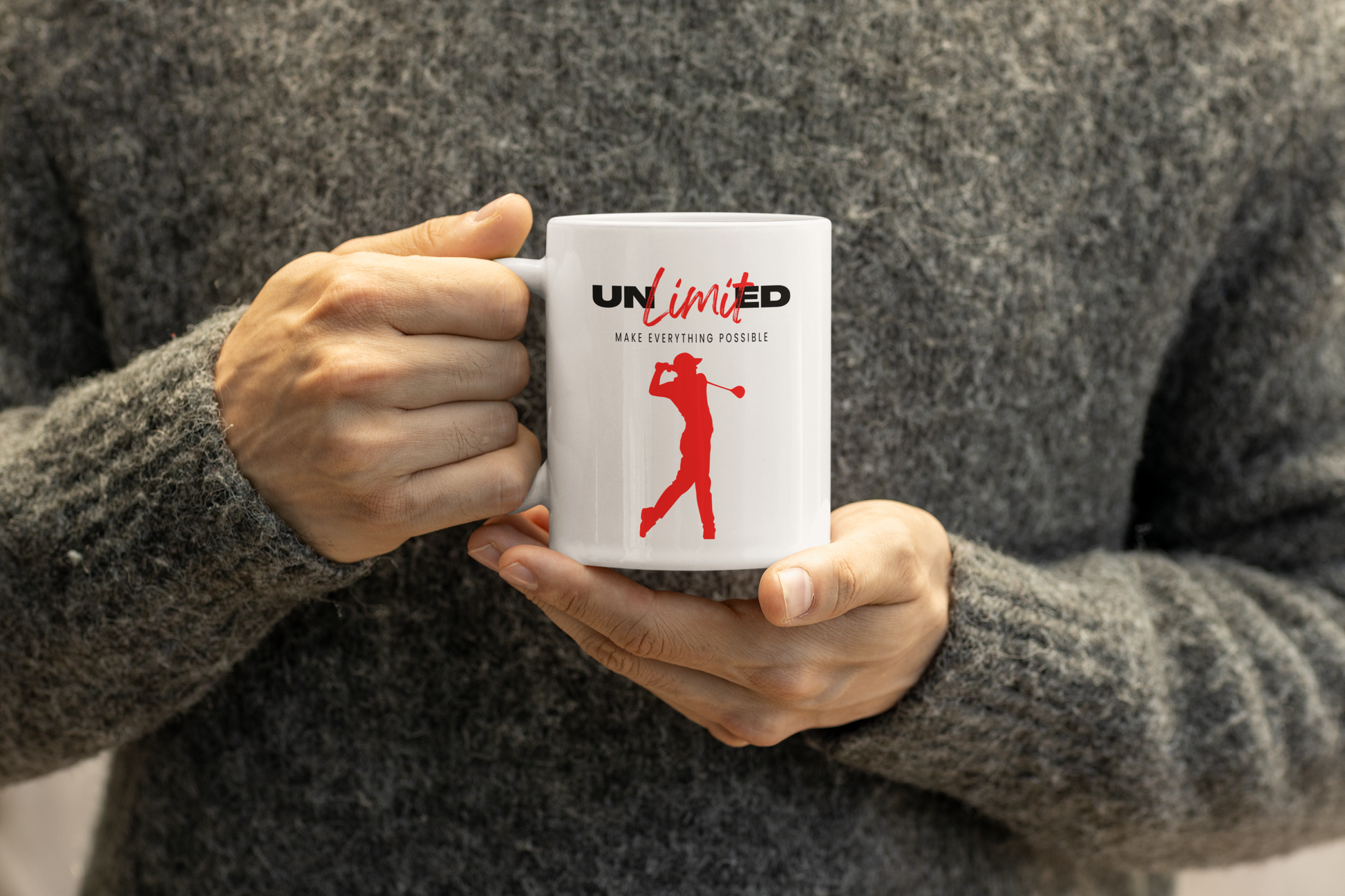 UNLimited golfer print on glossy mug with inspirational message