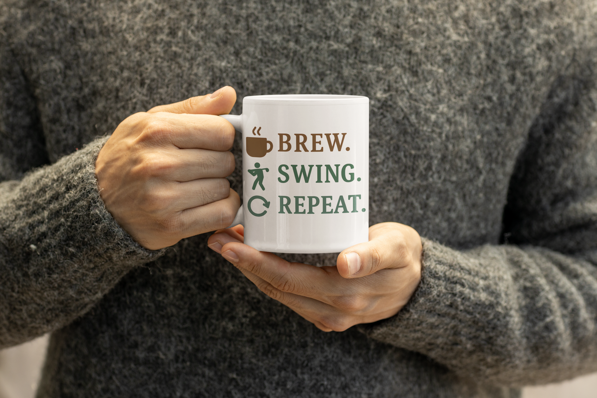 Motivational golfer’s routine mug with bold, clean typography