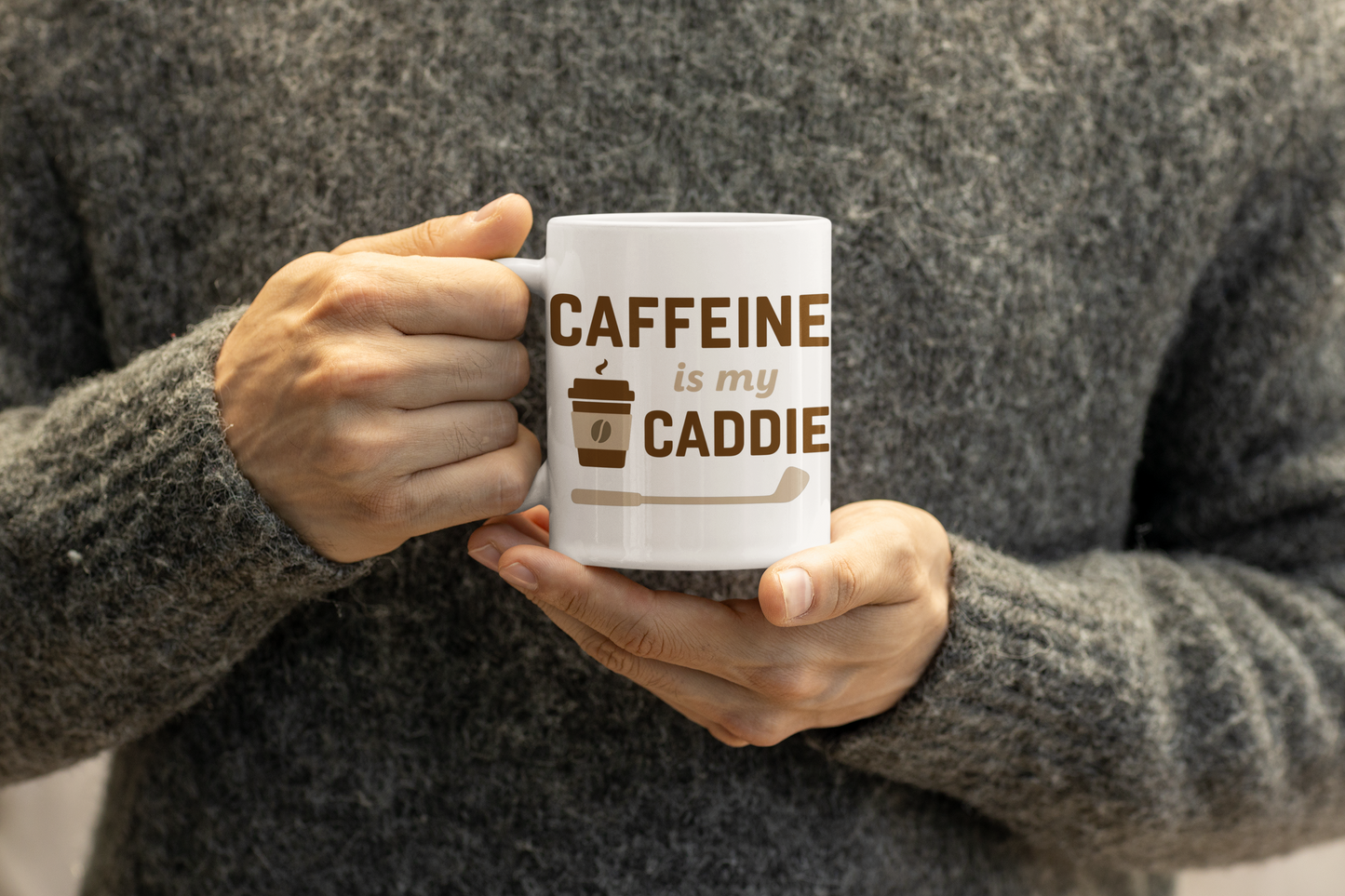 Funny caffeine lover’s golf mug with bold minimalist style