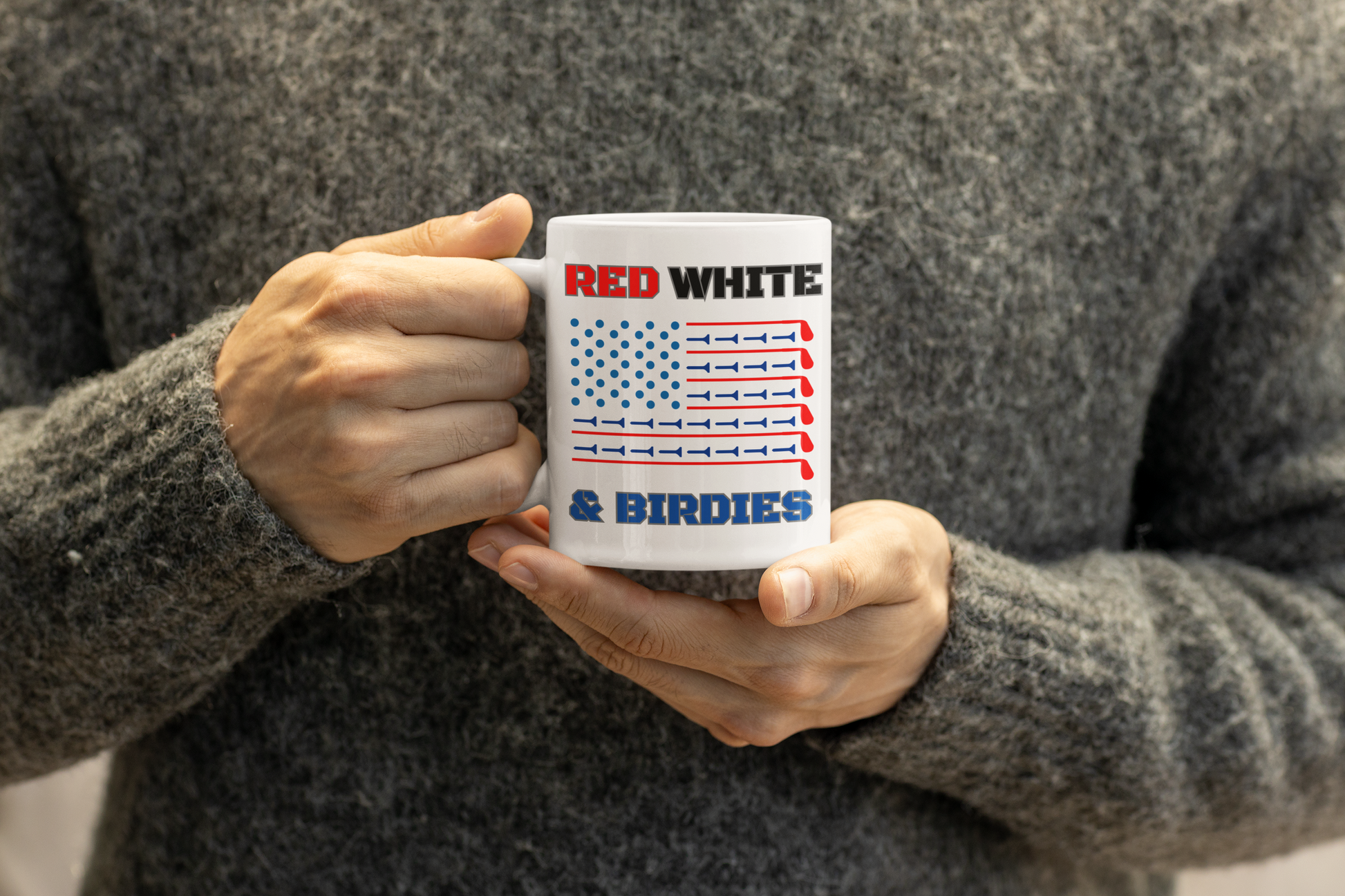 Golf fan coffee mug with unique flag and tee pattern