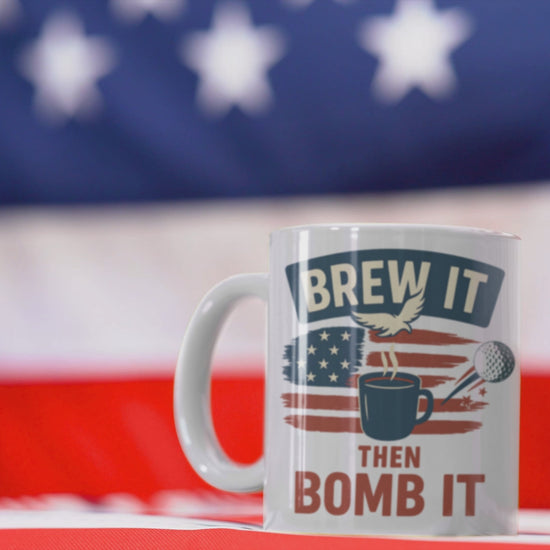 Freedom and caffeine-themed mug for long-drive lovers