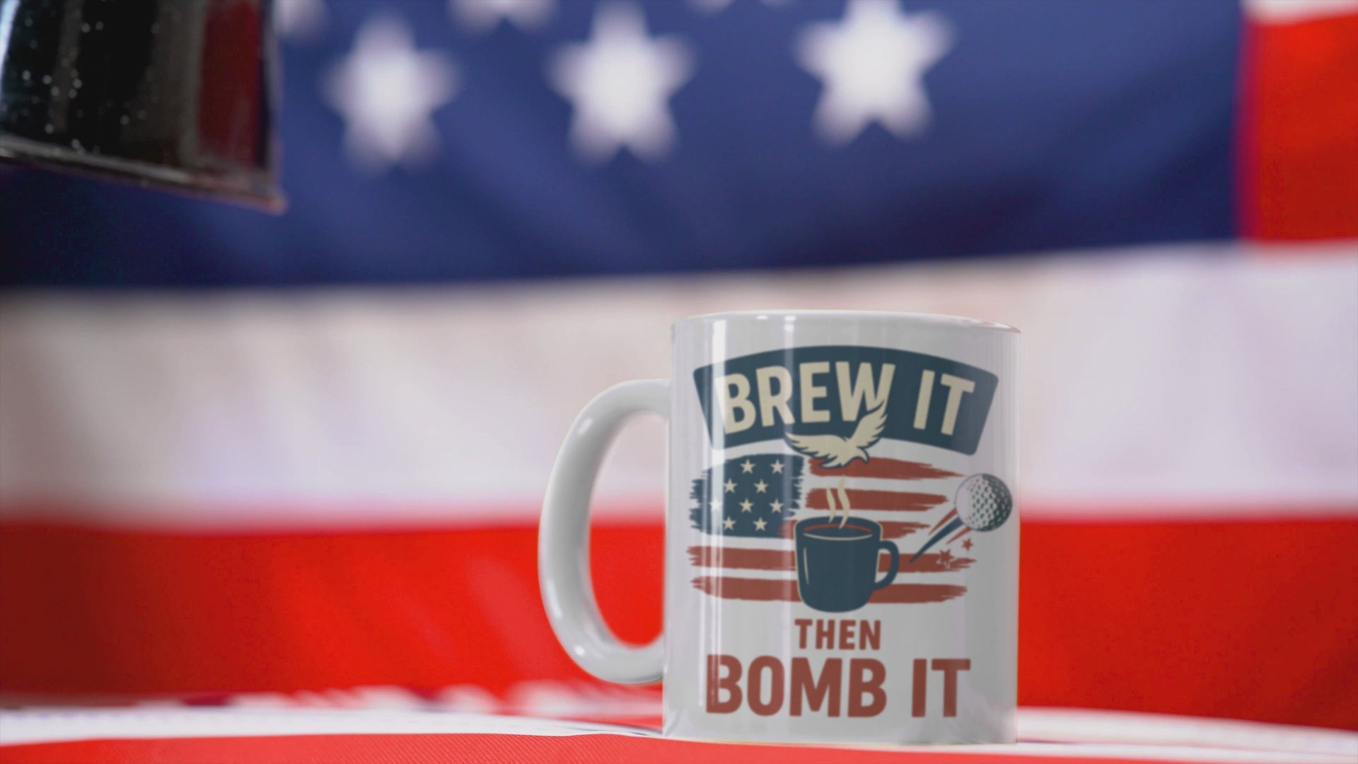 Freedom and caffeine-themed mug for long-drive lovers