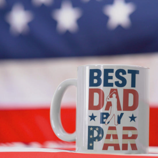 Golf gift mug with red, white and blue flag accents