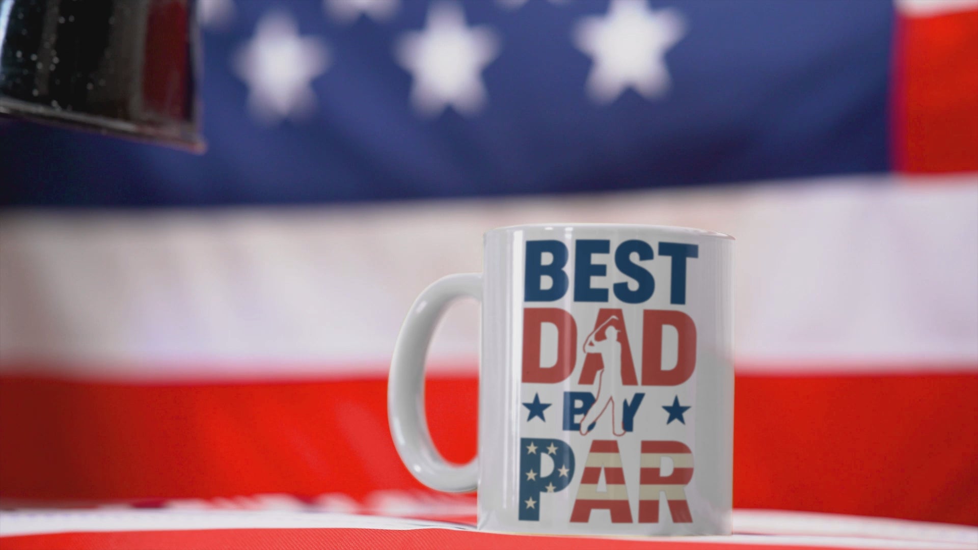 Golf gift mug with red, white and blue flag accents